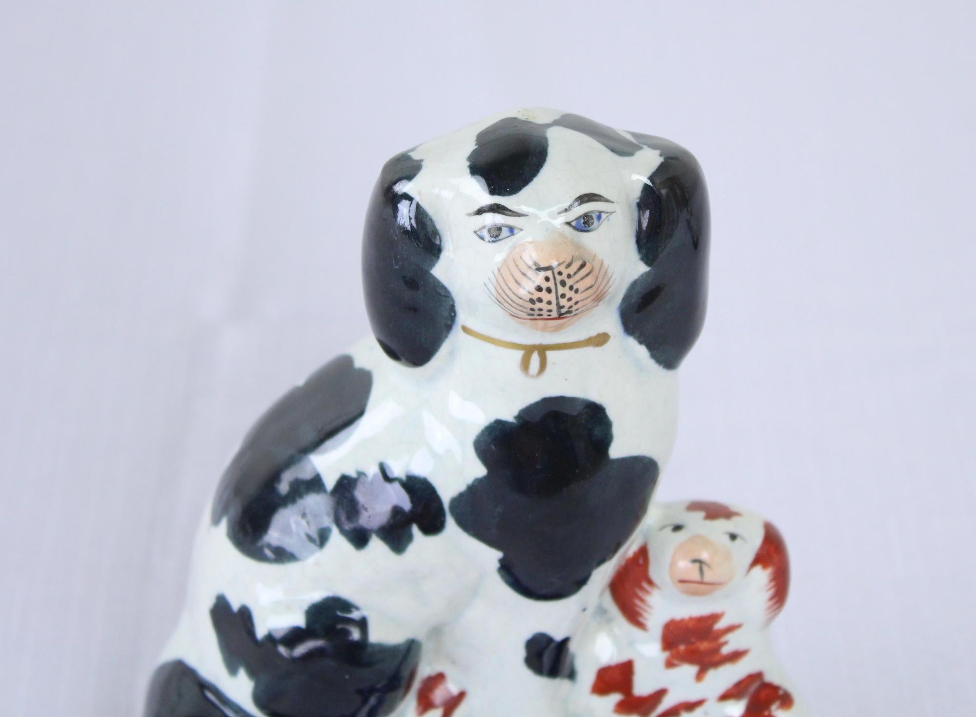 Pair of Decorative English Staffordshire Pottery Dogs In Good Condition In Port Chester, NY