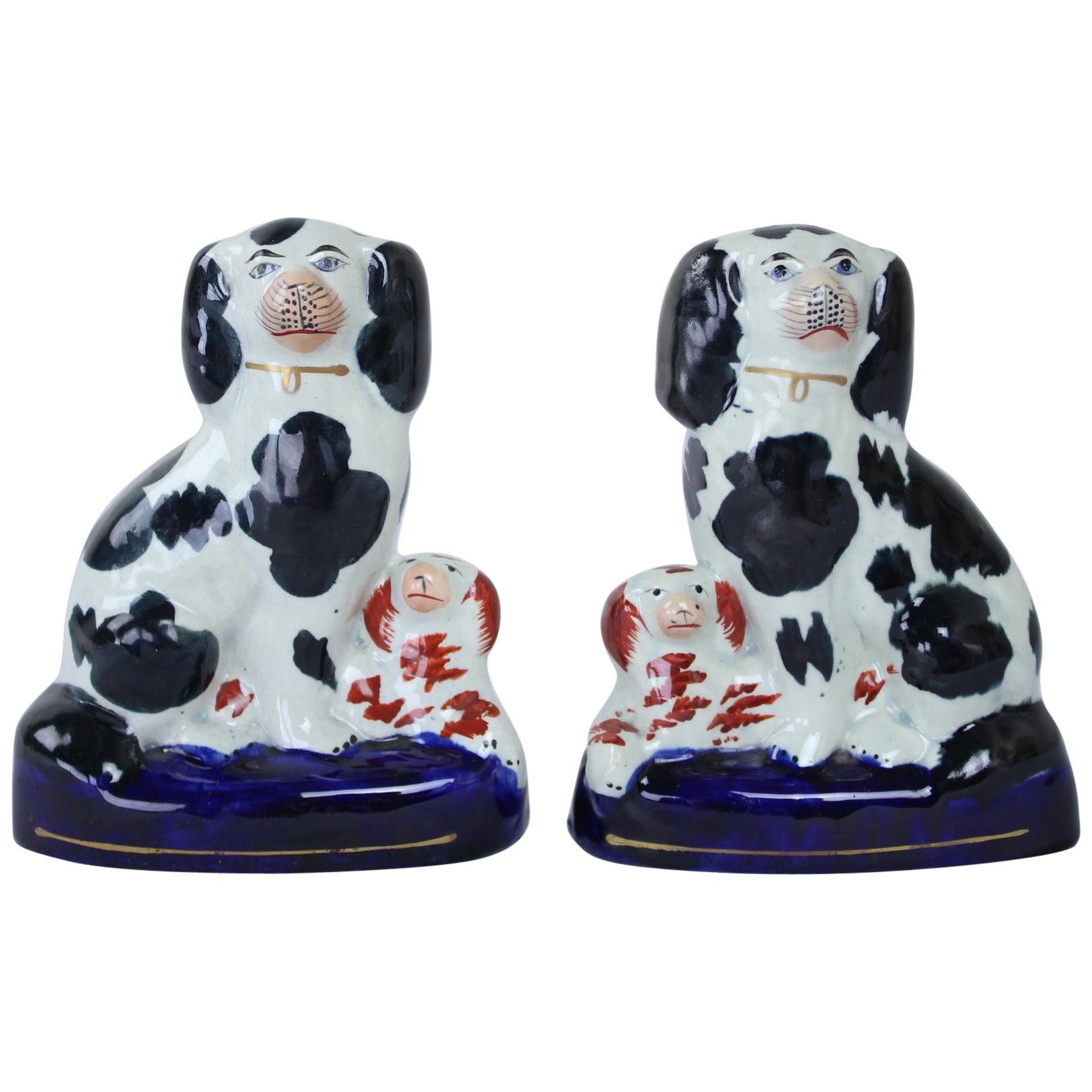 Pair of Decorative English Staffordshire Pottery Dogs