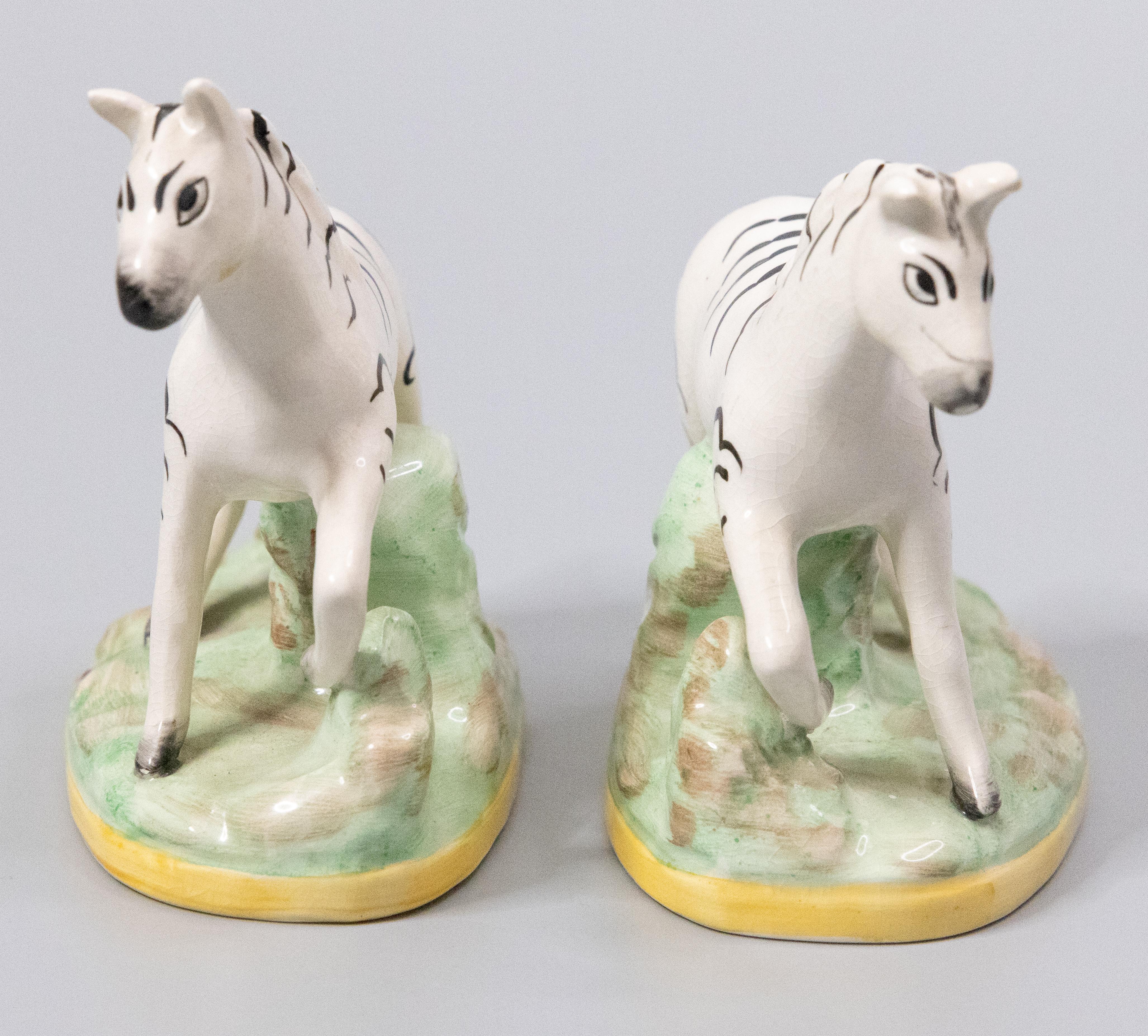 Hand-Painted Pair of Antique English Staffordshire Zebras Figurines For Sale