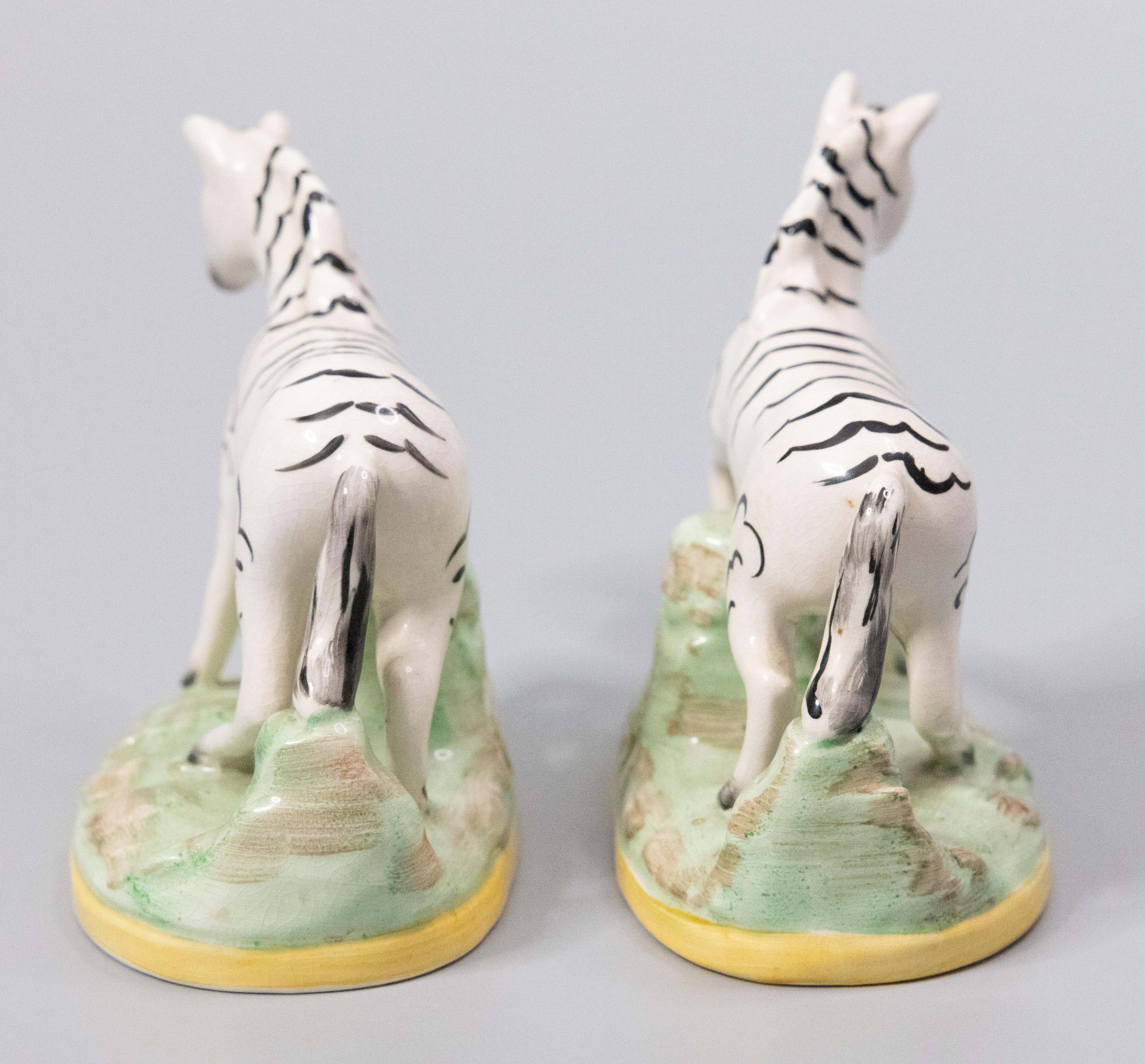 Early 20th Century Pair of Antique English Staffordshire Zebras Figurines For Sale