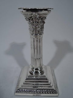 Pair of Antique English Sterling Silver Classical Column Candlesticks