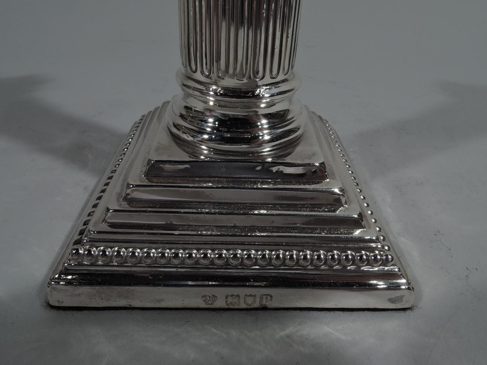 Pair of Antique English Sterling Silver Classical Column Candlesticks 2