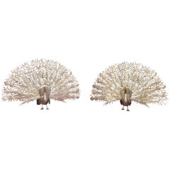 Pair of Antique English Sterling Silver Peacocks, circa 1920-1930