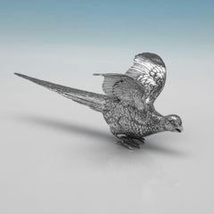 Pair of antique English sterling silver pheasant models made in 1925
