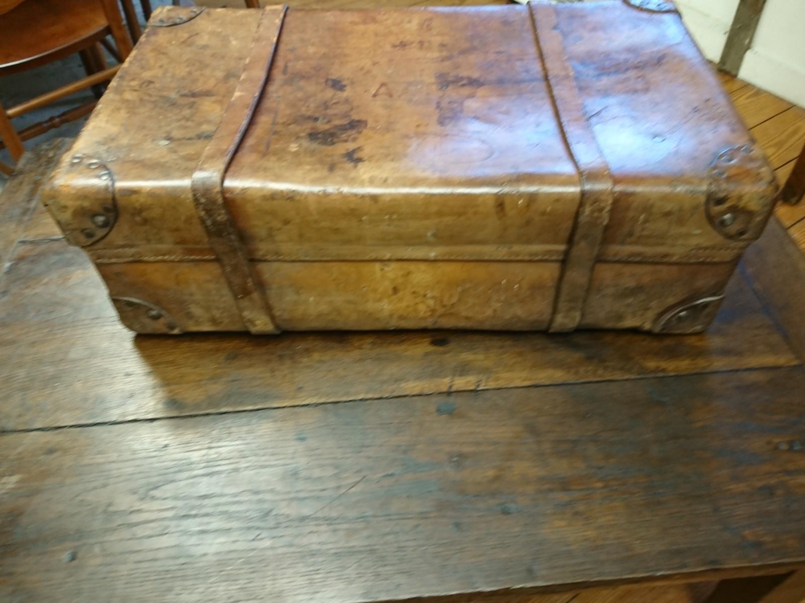Leather Pair of Antique English Suitcases