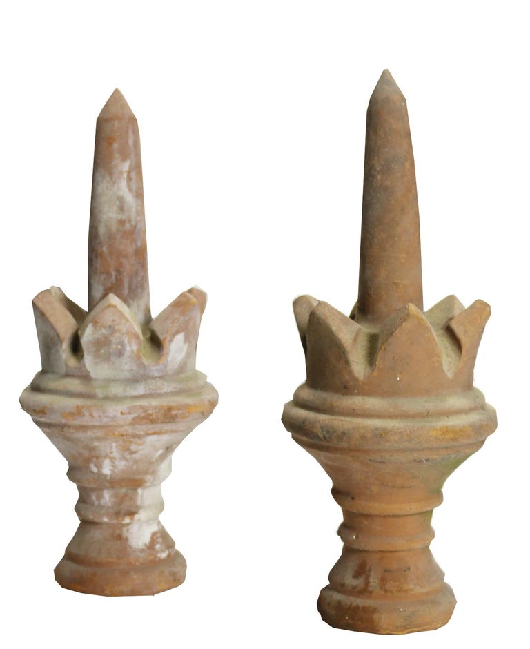 Pair of Antique English Terracotta Finials For Sale at 1stDibs