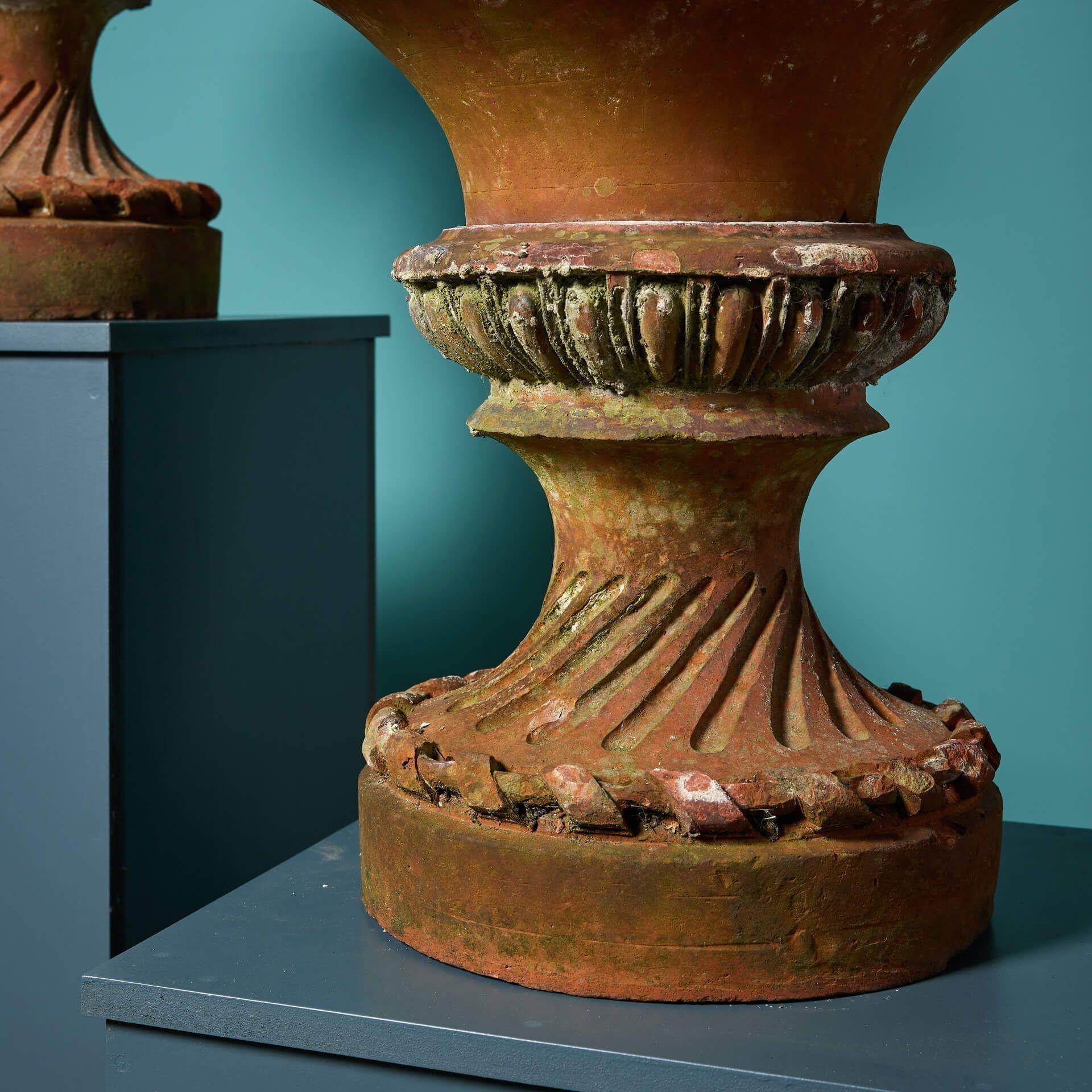 Pareja de antiguas jardineras inglesas de terracota siglo XIX en venta