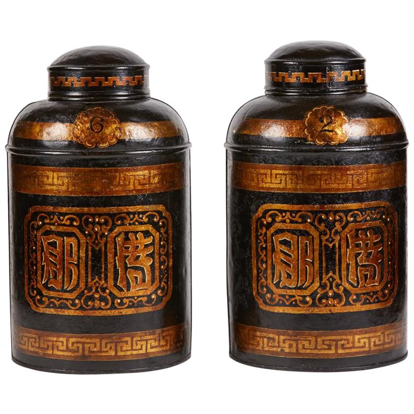 Pair of Antique English Tole Tea Canisters by Parnall & Sons, Ltd.