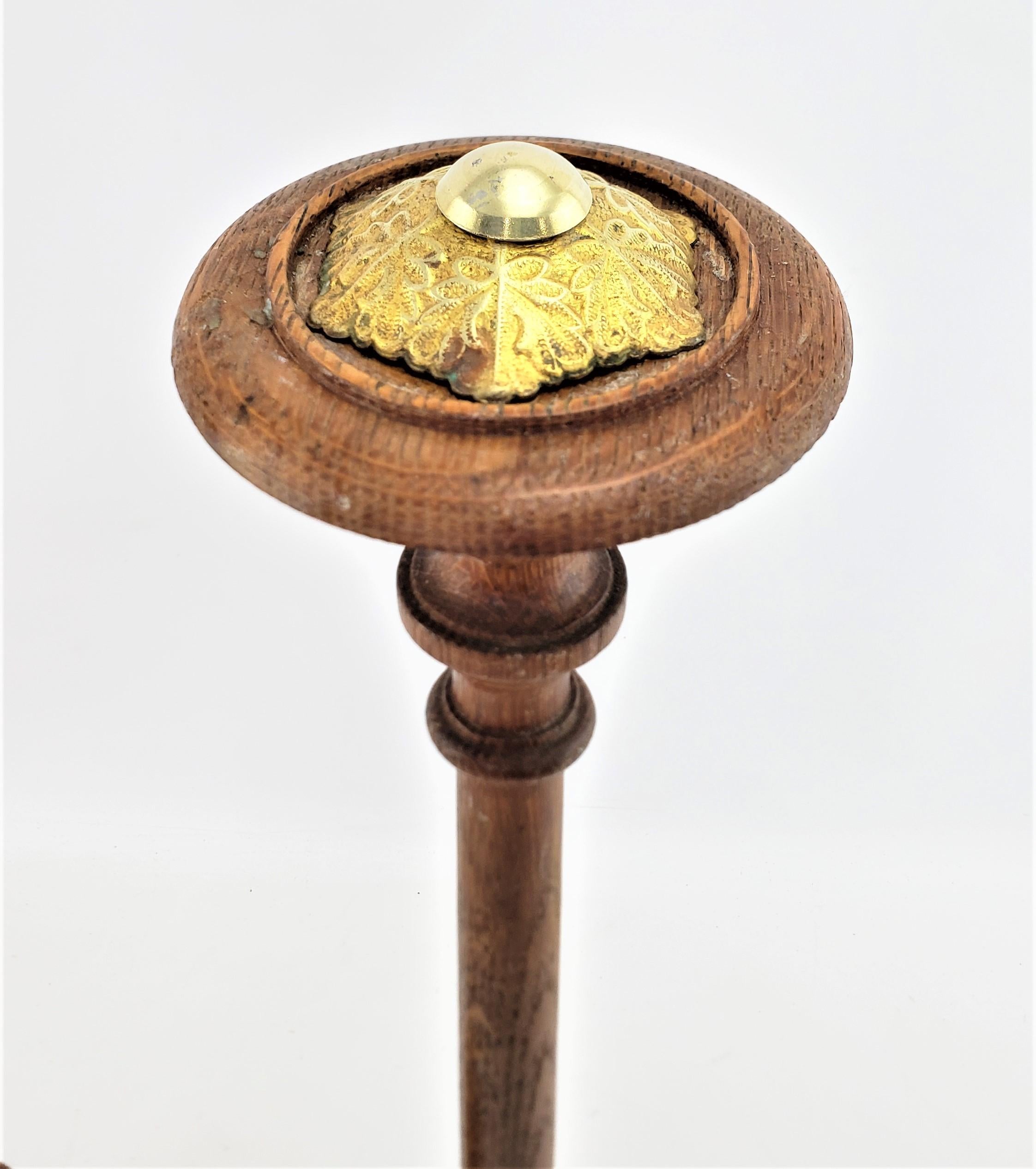 Pair of Antique English Turned Oak Mercantile Hat Stands w/ Engraved Brass Caps For Sale 1