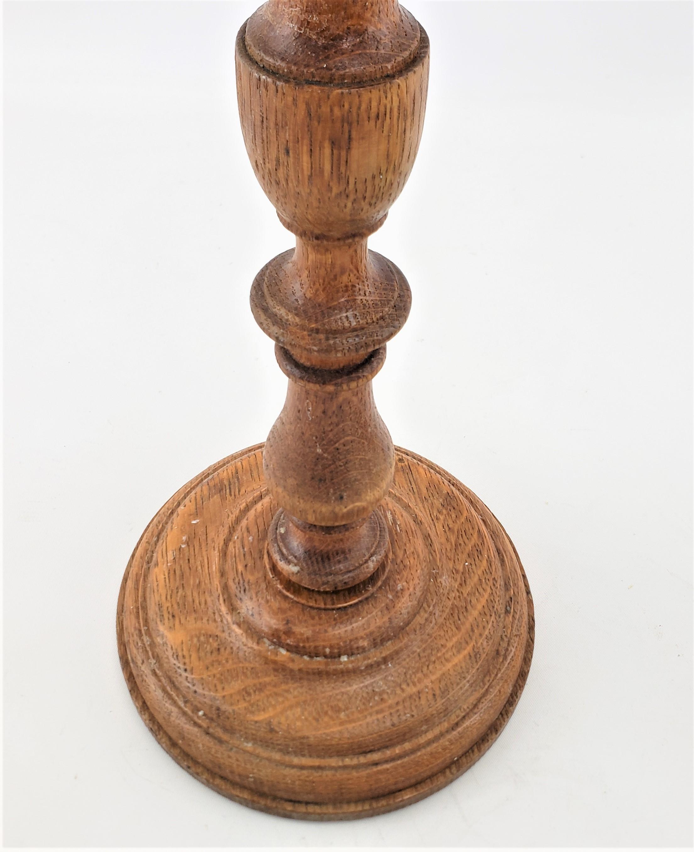 Pair of Antique English Turned Oak Mercantile Hat Stands w/ Engraved Brass Caps For Sale 2