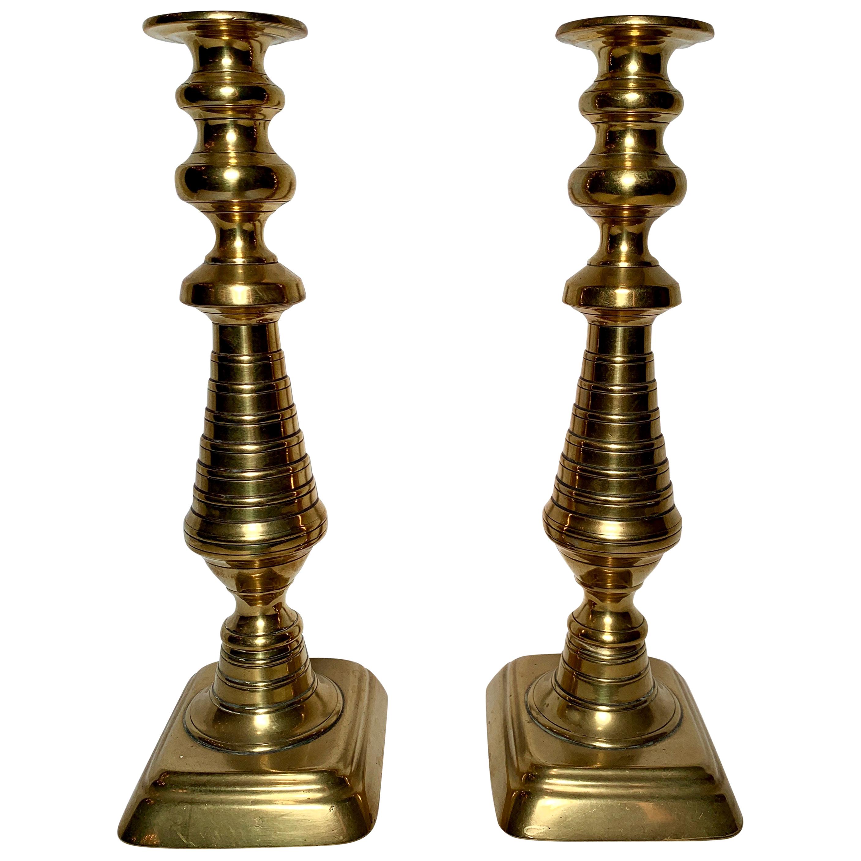 Pair of Antique English Victorian Brass Candlesticks, circa 1880