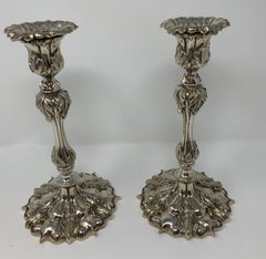 Pair of Antique English Victorian Silver Plated Elkington Candlesticks