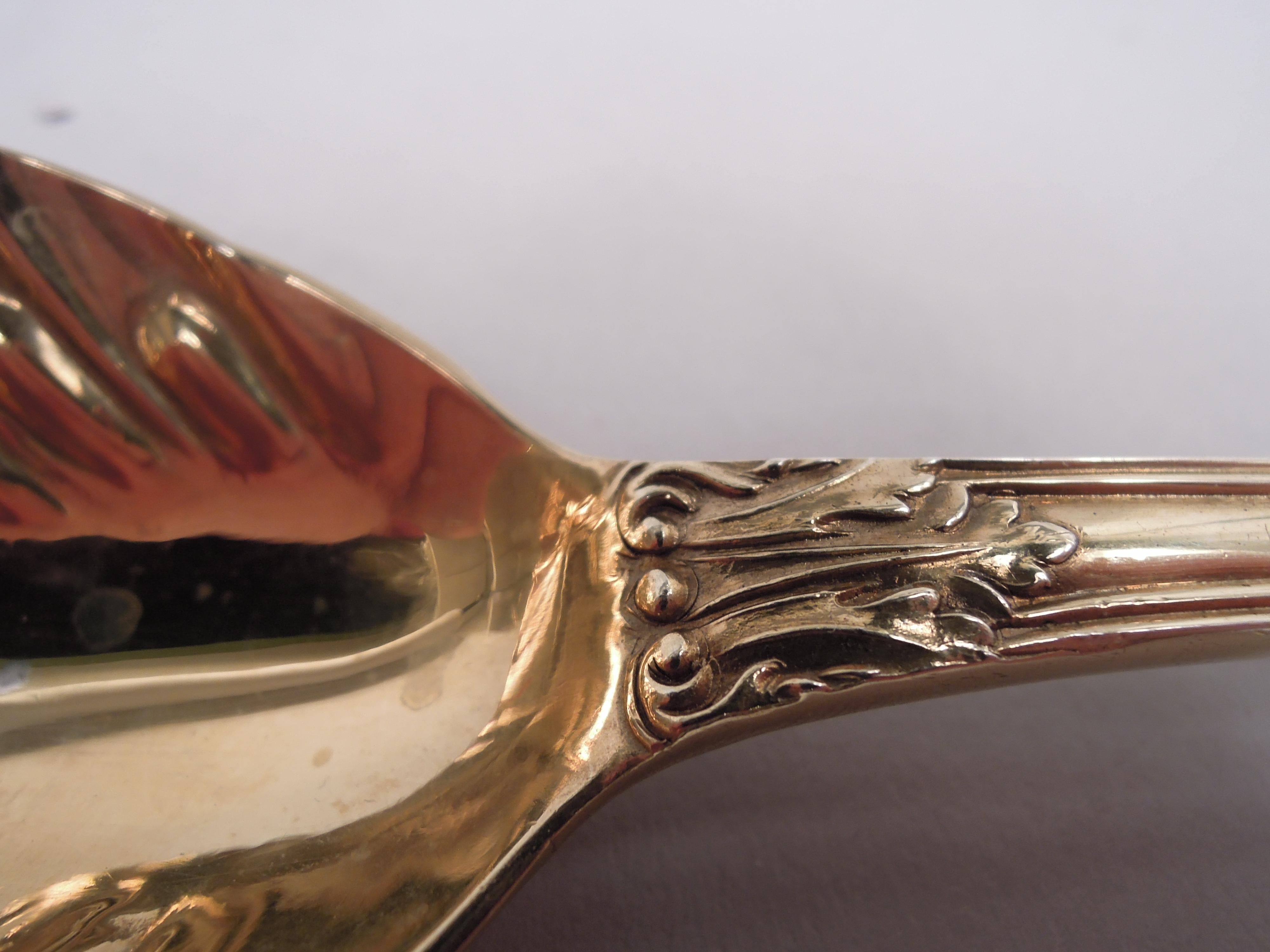Late 19th Century Pair of Antique English Victorian Stag Hunt Silver Gilt Berry Spoons 1886 For Sale