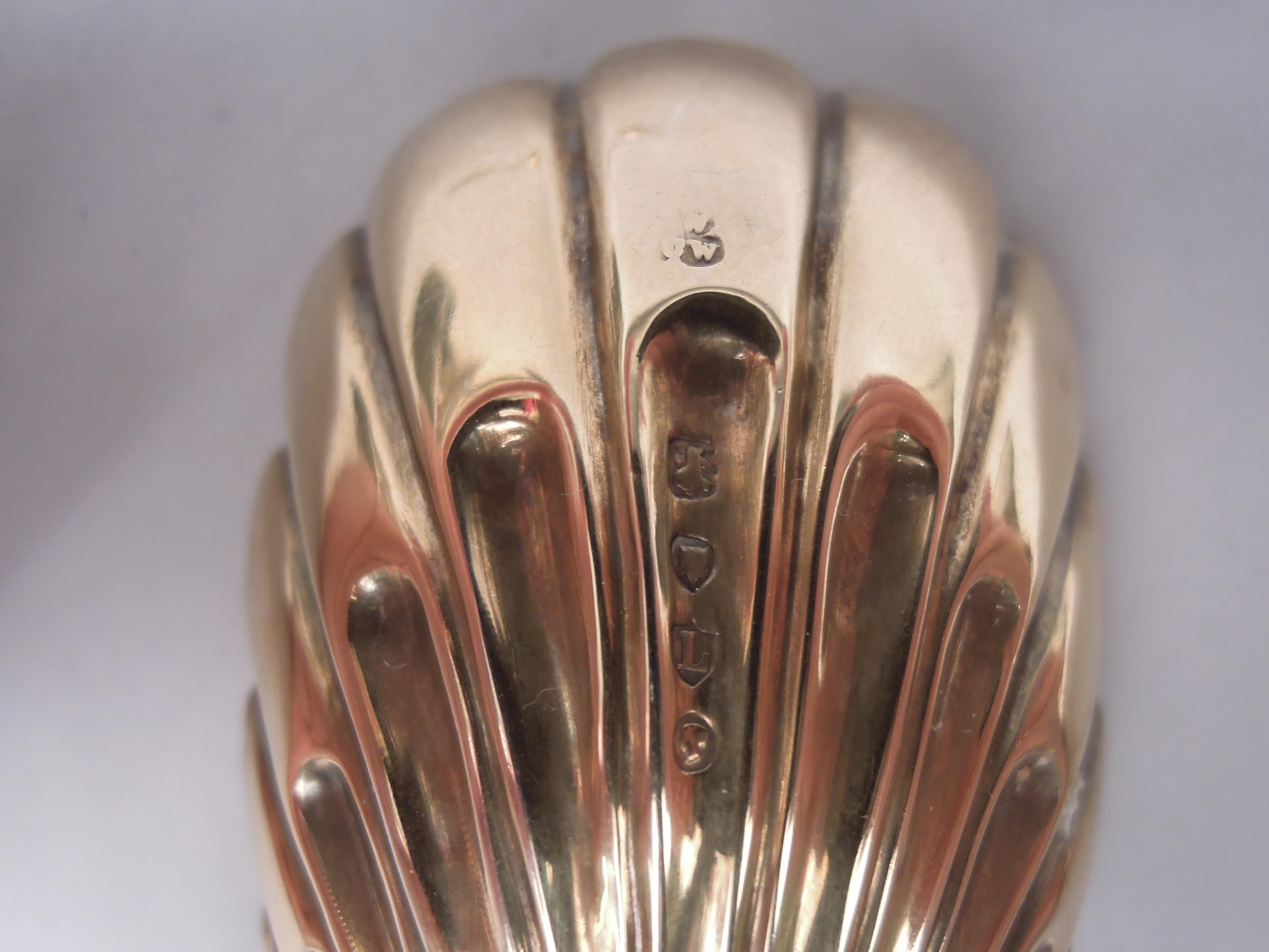 Pair of Antique English Victorian Stag Hunt Silver Gilt Berry Spoons 1886 For Sale 2