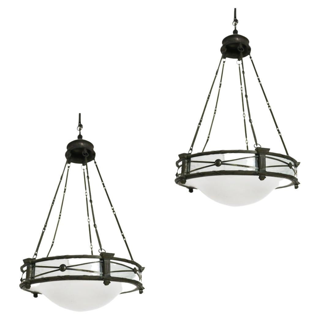 Two Antique English Pendant Lights For Sale