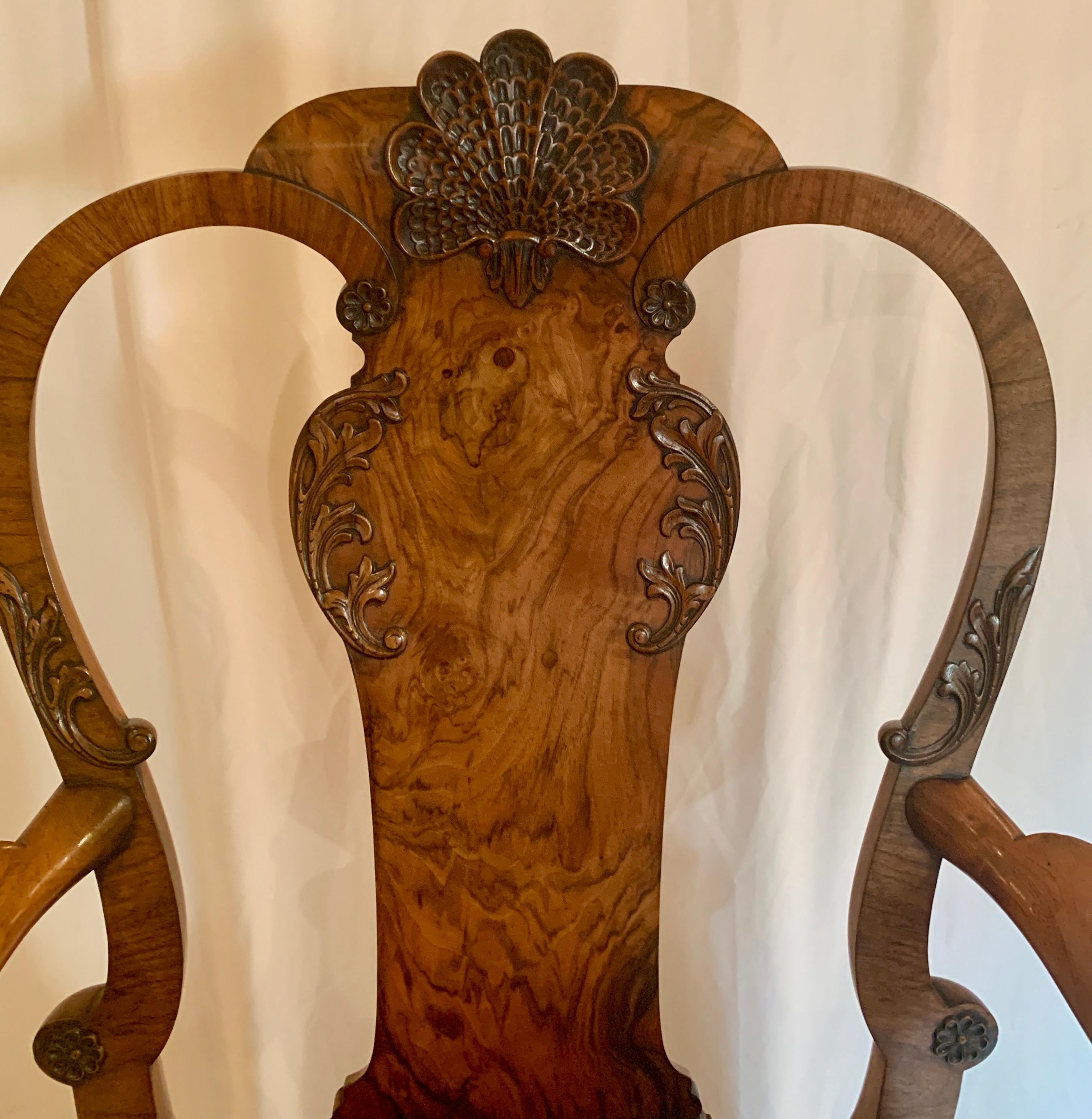 Pair of Antique English Walnut 19th Century Armchairs In Good Condition For Sale In New Orleans, LA