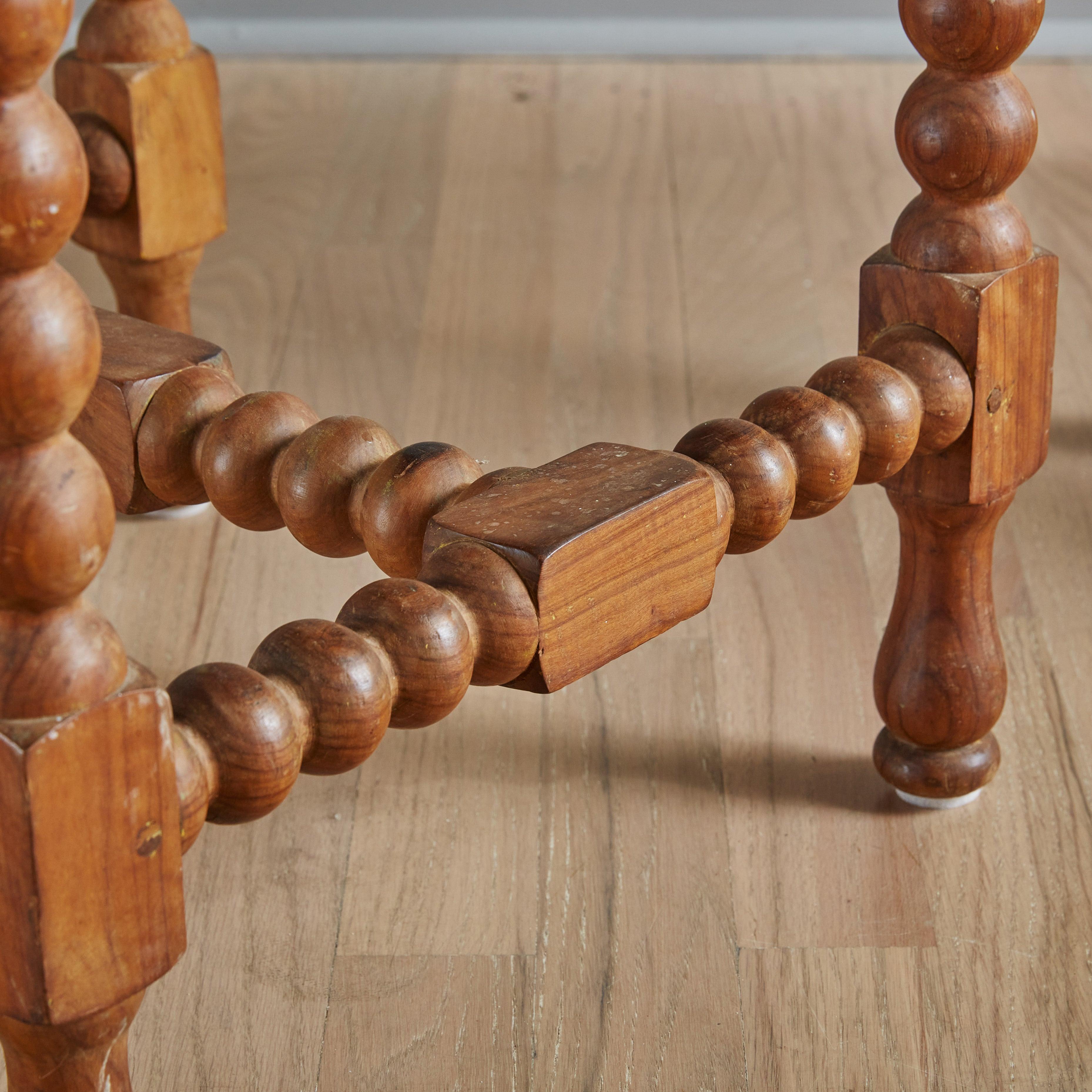 Rustic Pair of Antique English Walnut + Rush Seat Stools