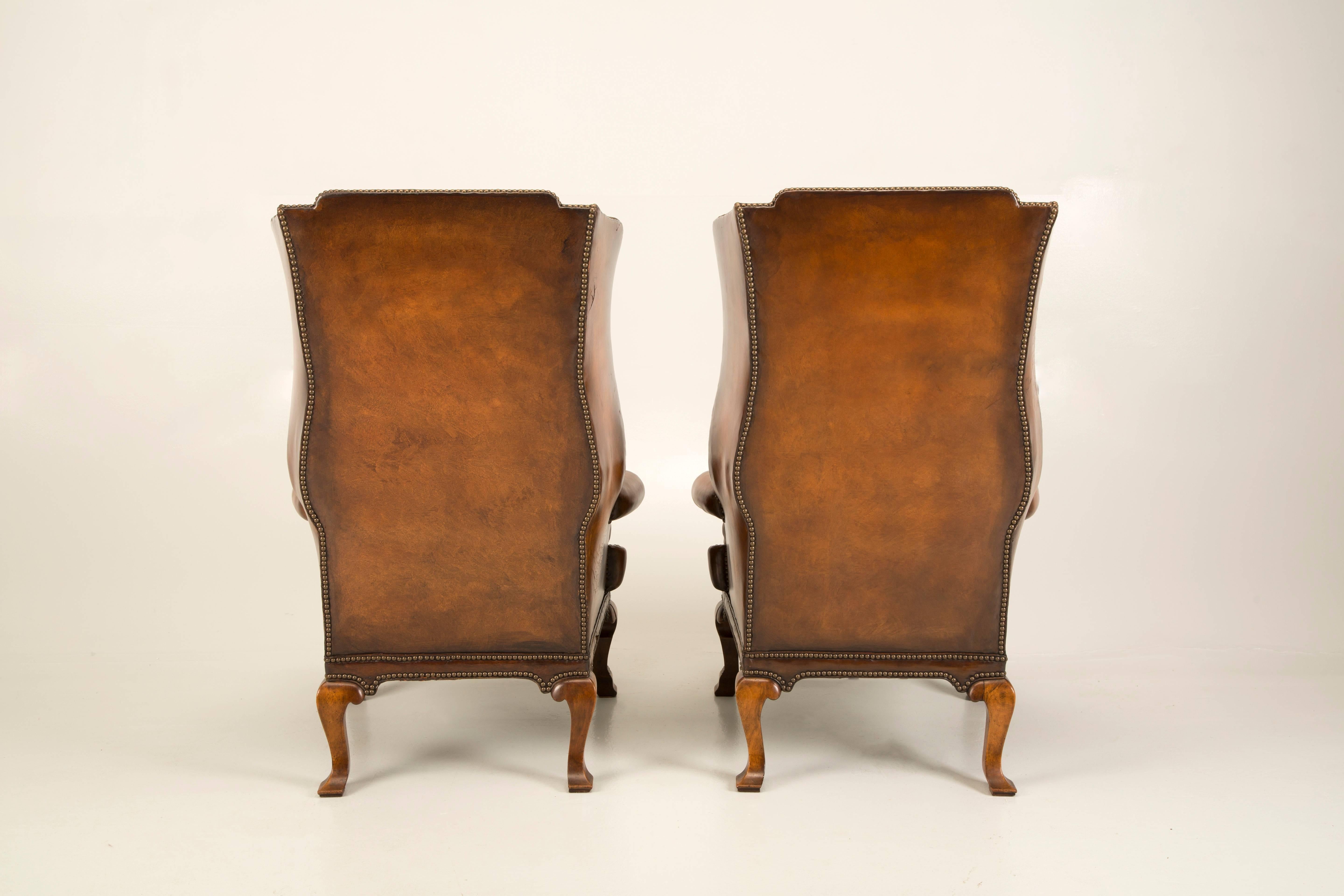 Pair of Antique English Wingback Leather Chairs, circa 1890 2