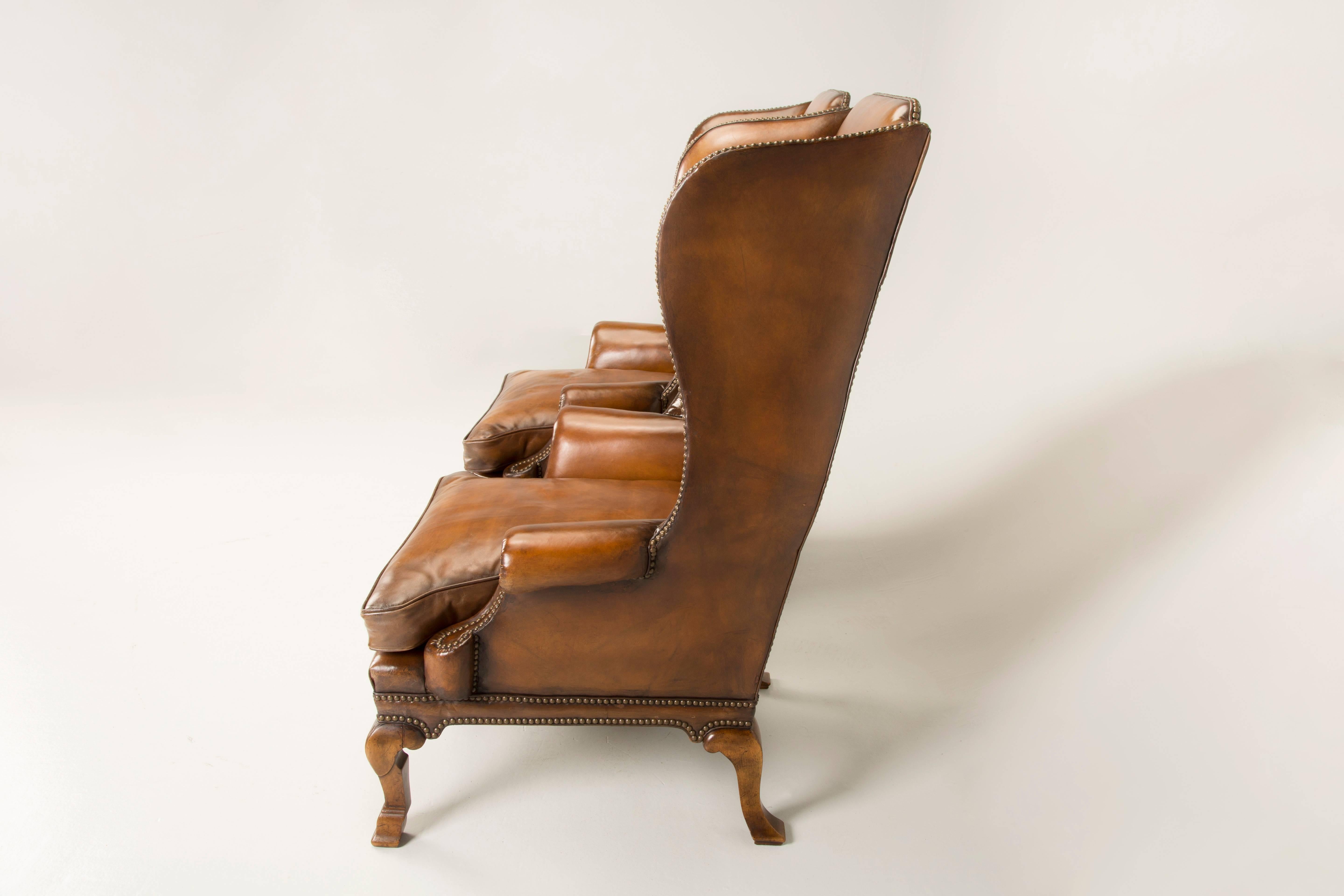 Pair of Antique English Wingback Leather Chairs, circa 1890 1