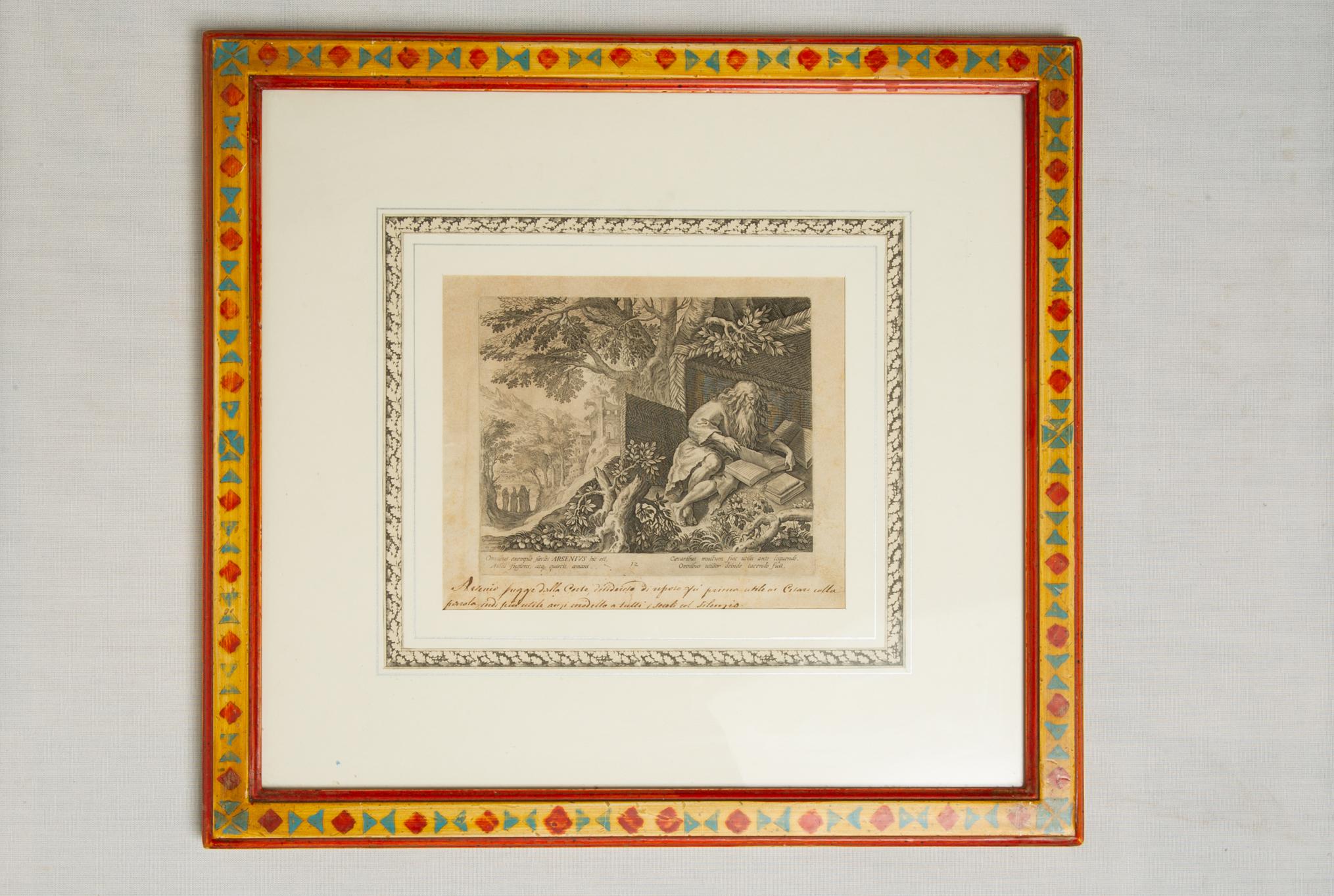 Pareja de grabados antiguos de Johannes Sadeler I (1550-1600) con marcos italianos pintados a mano.
Obra literaria: Guduvaldus - Venecia 1598.
De la serie: Tropheum Vitae Solitariae.
Grabado firmado en la plancha.
Bibliografía: Hollstein
