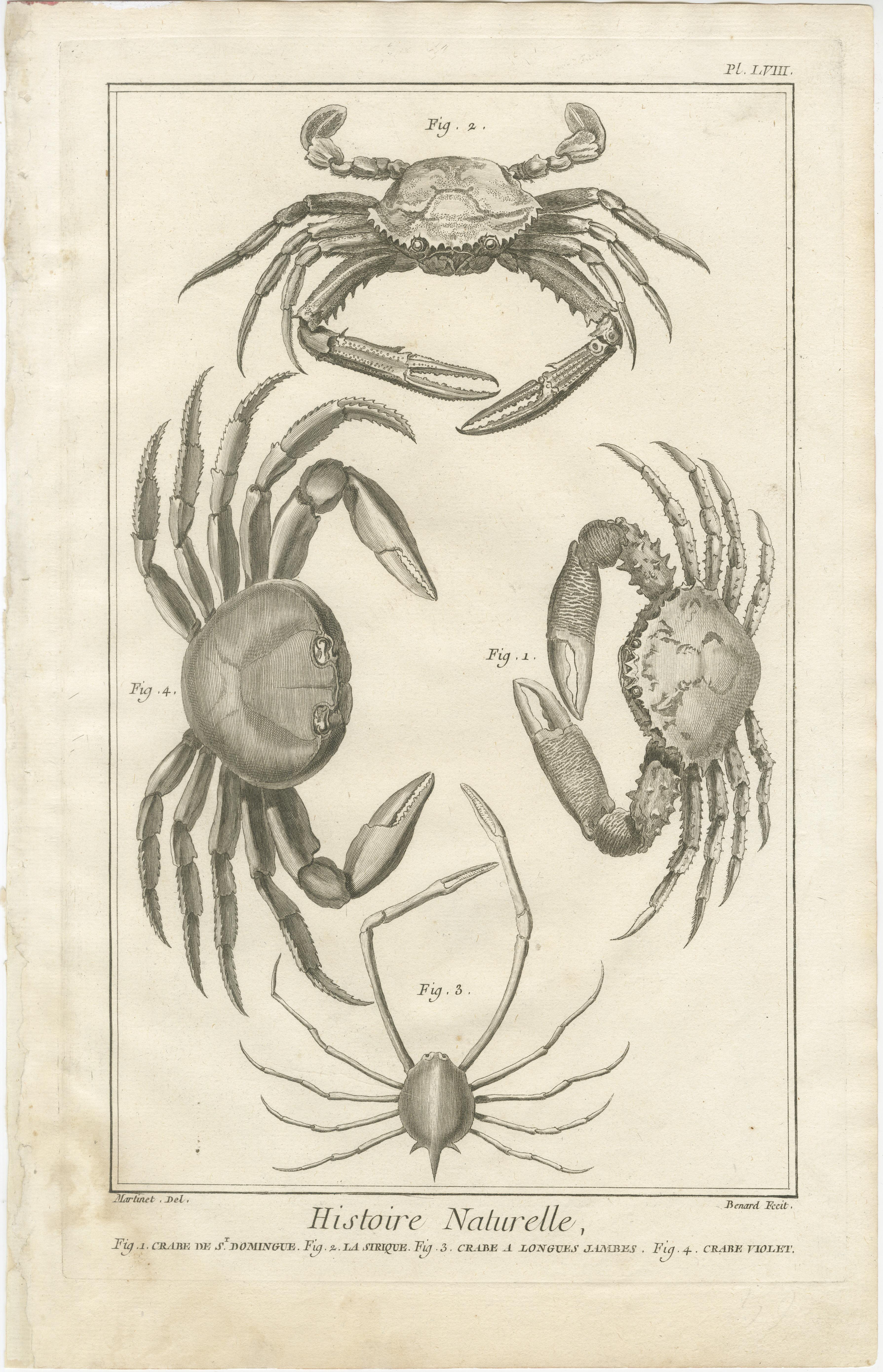Français Paire de gravures anciennes de crabes - Encyclopédie de Diderot et d'Alembert, 1770 en vente