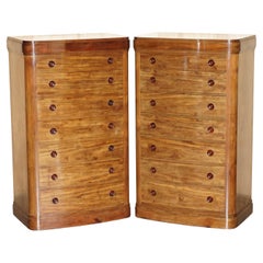 PAIR OF Antique ESTATE MADE BOW FRONTED 168.5CM WALNUT TALLBOY CHEST OF DRAWERS