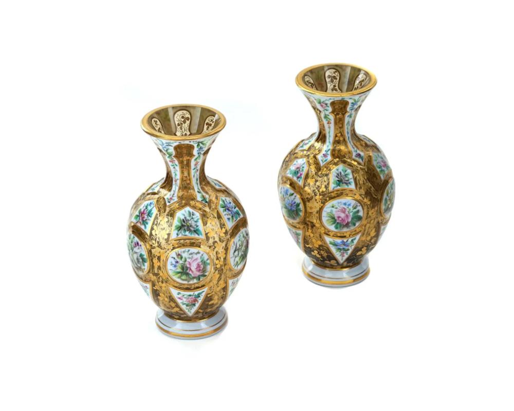 Czech Pair Of Antique European Bohemian Glass Vases