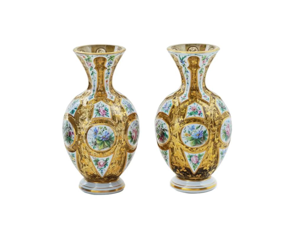 Pair Of Antique European Bohemian Glass Vases In Good Condition For Sale In New York, NY