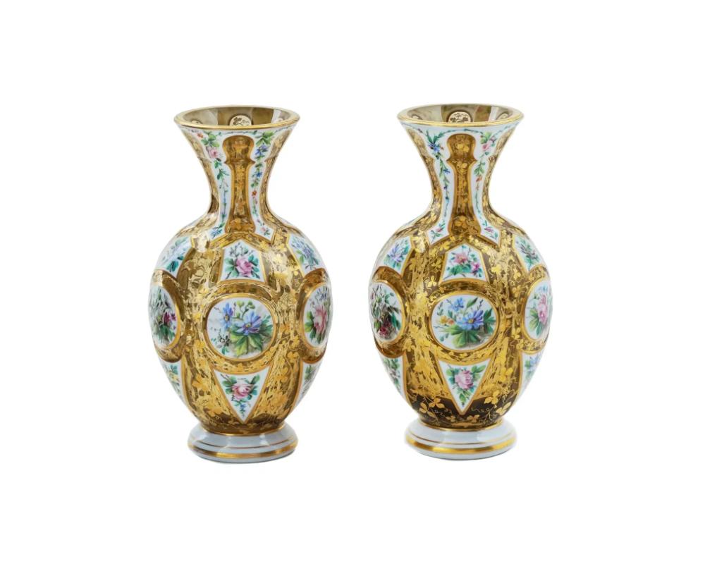 Pair Of Antique European Bohemian Glass Vases In Good Condition In Long Island City, NY