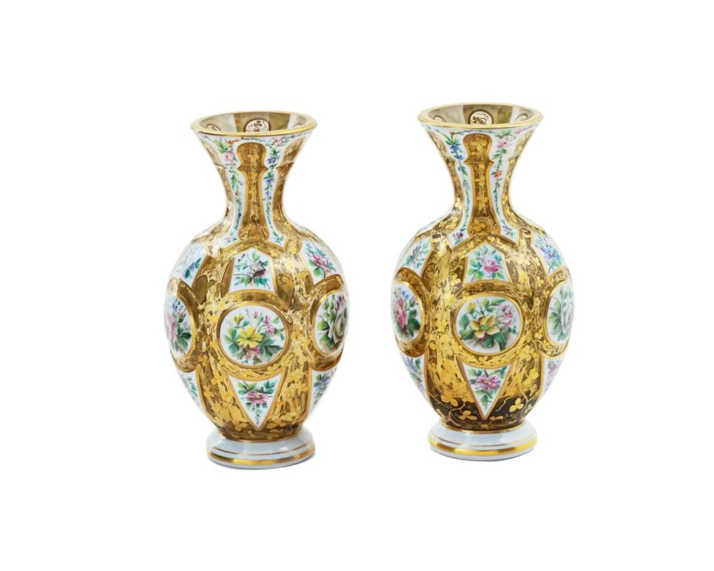19th Century Pair Of Antique European Bohemian Glass Vases For Sale