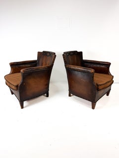 Pair of Antique European Leather Club Chairs (Circa 1920s/30s)