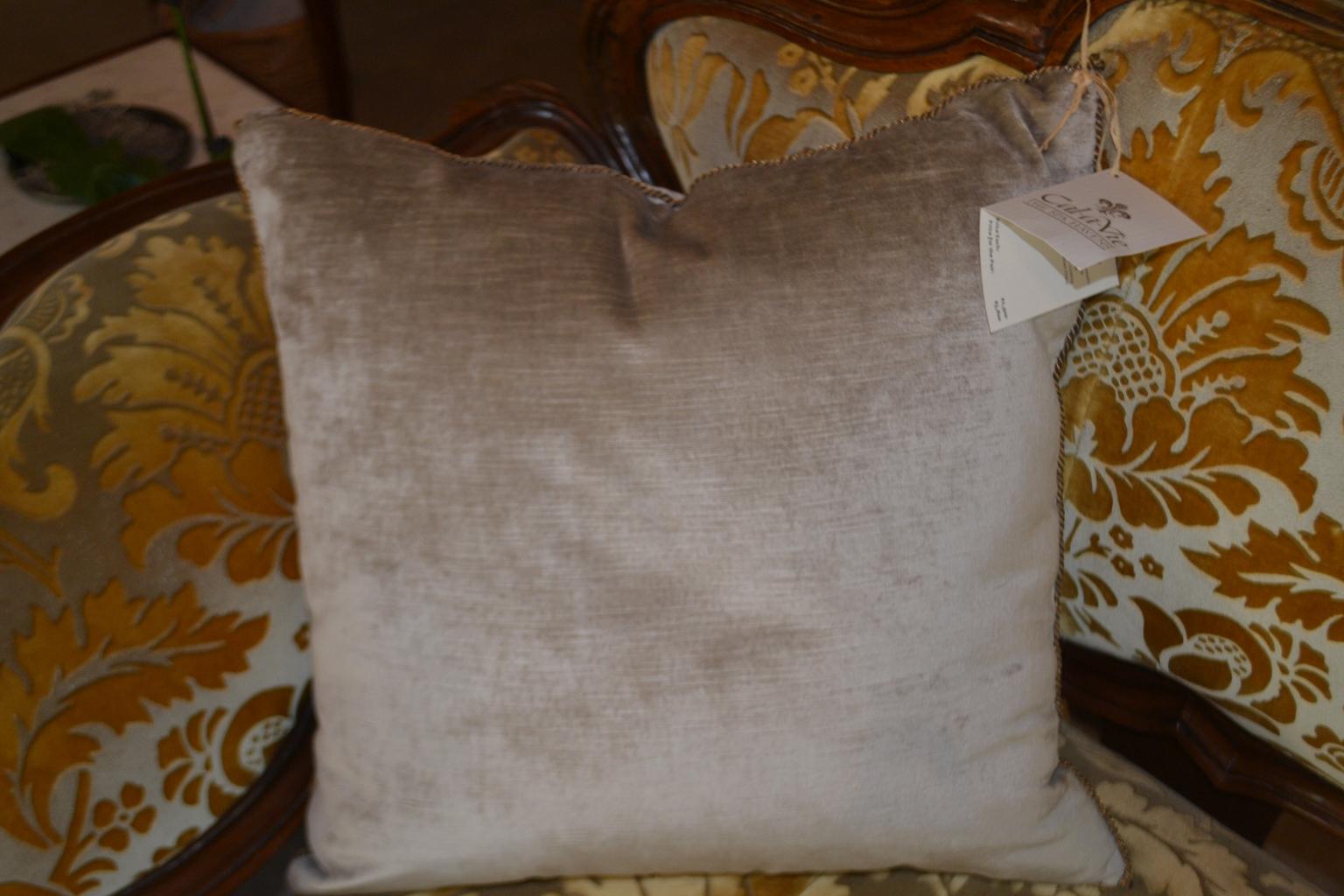 Metallic Thread Pair of Antique European Metallic Trimmed Down Filled Pillows