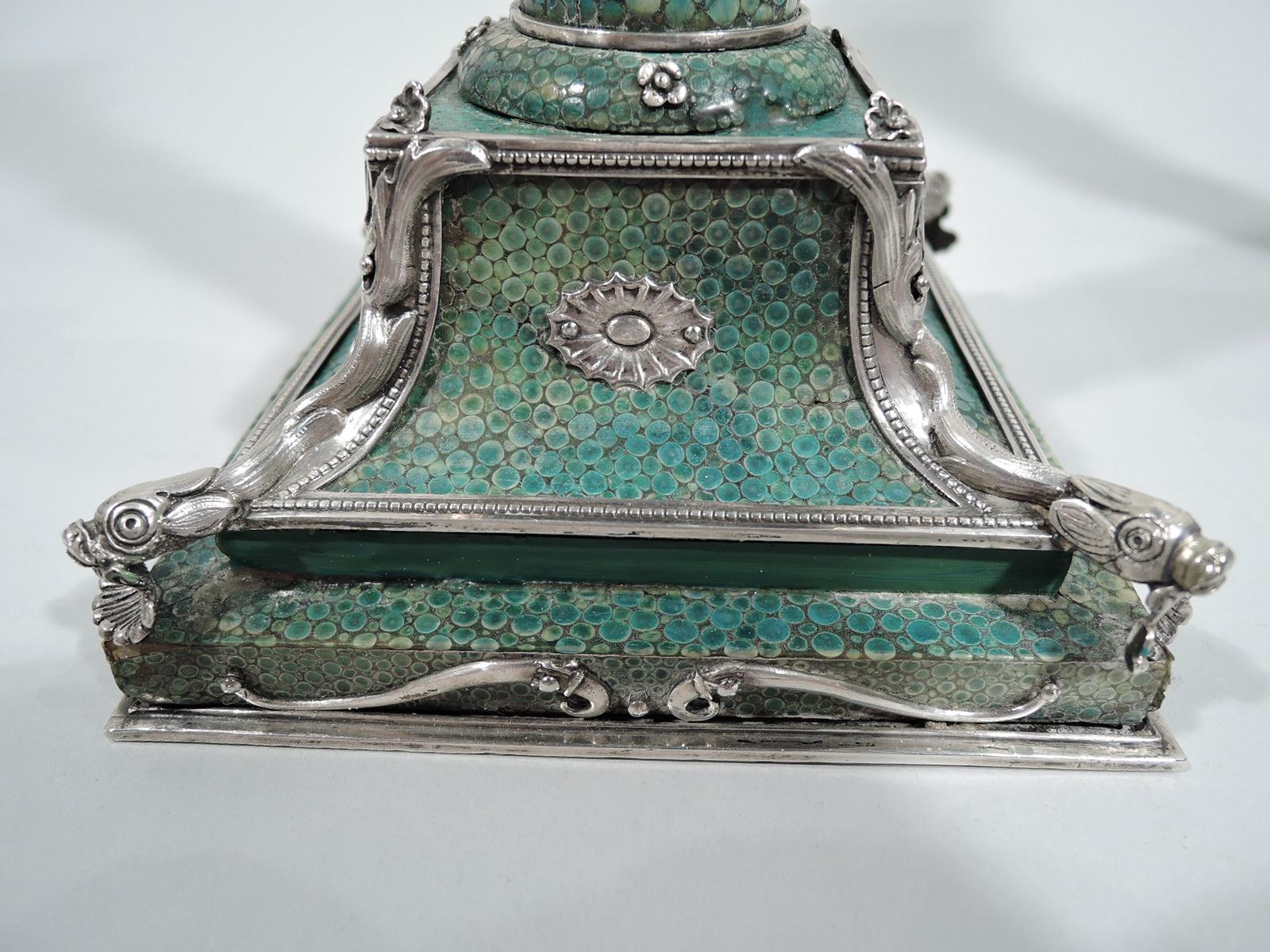 Pair of Antique European Shagreen and Silver Candlesticks 5