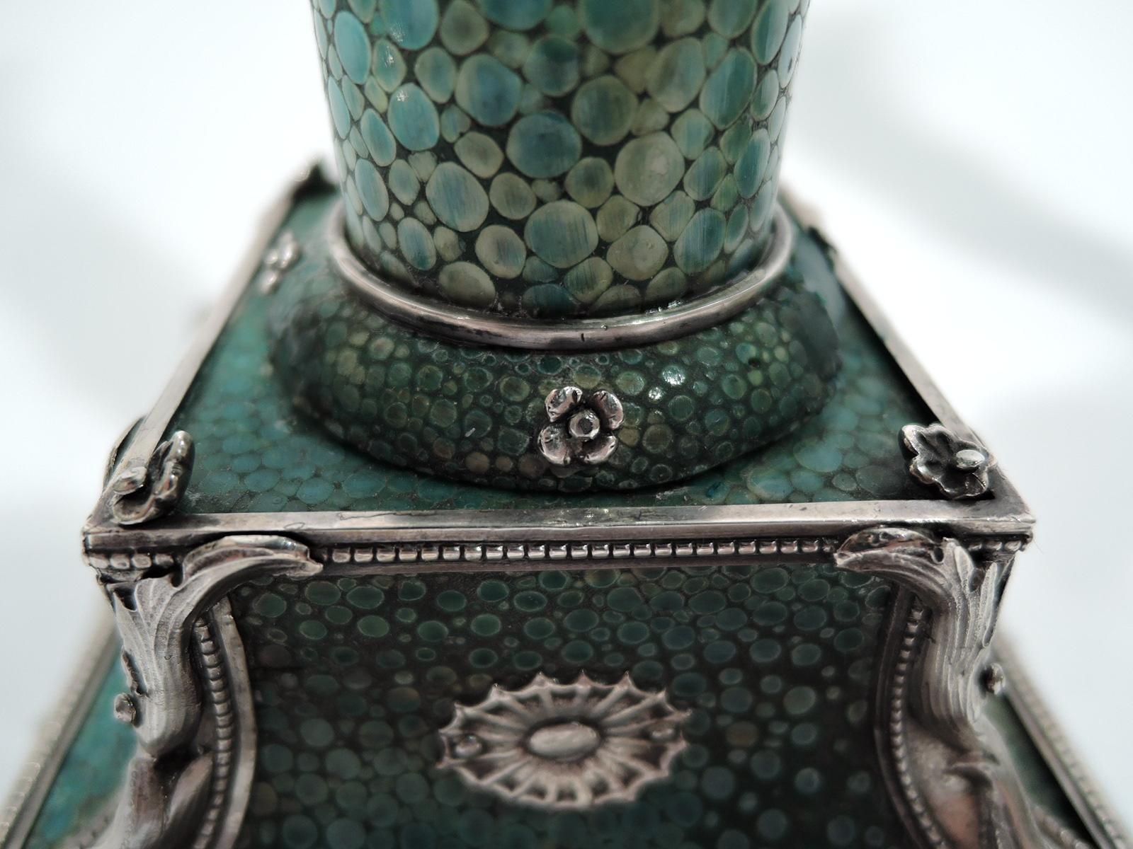 Pair of Antique European Shagreen and Silver Candlesticks 6