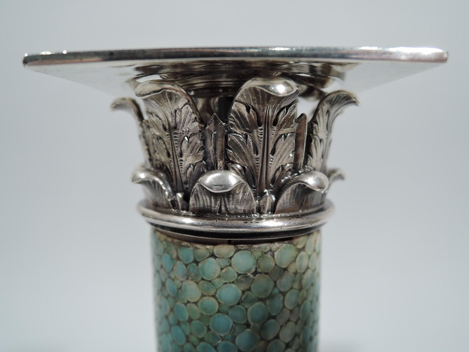 Pair of Antique European Shagreen and Silver Candlesticks 2