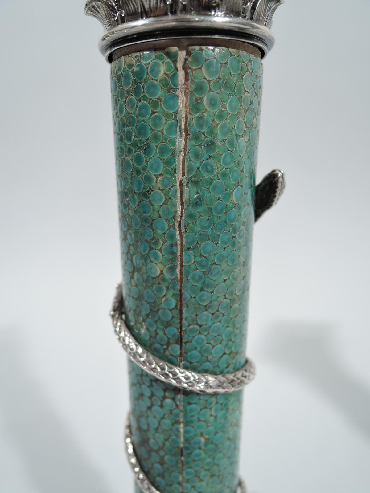 Pair of Antique European Shagreen and Silver Candlesticks 3