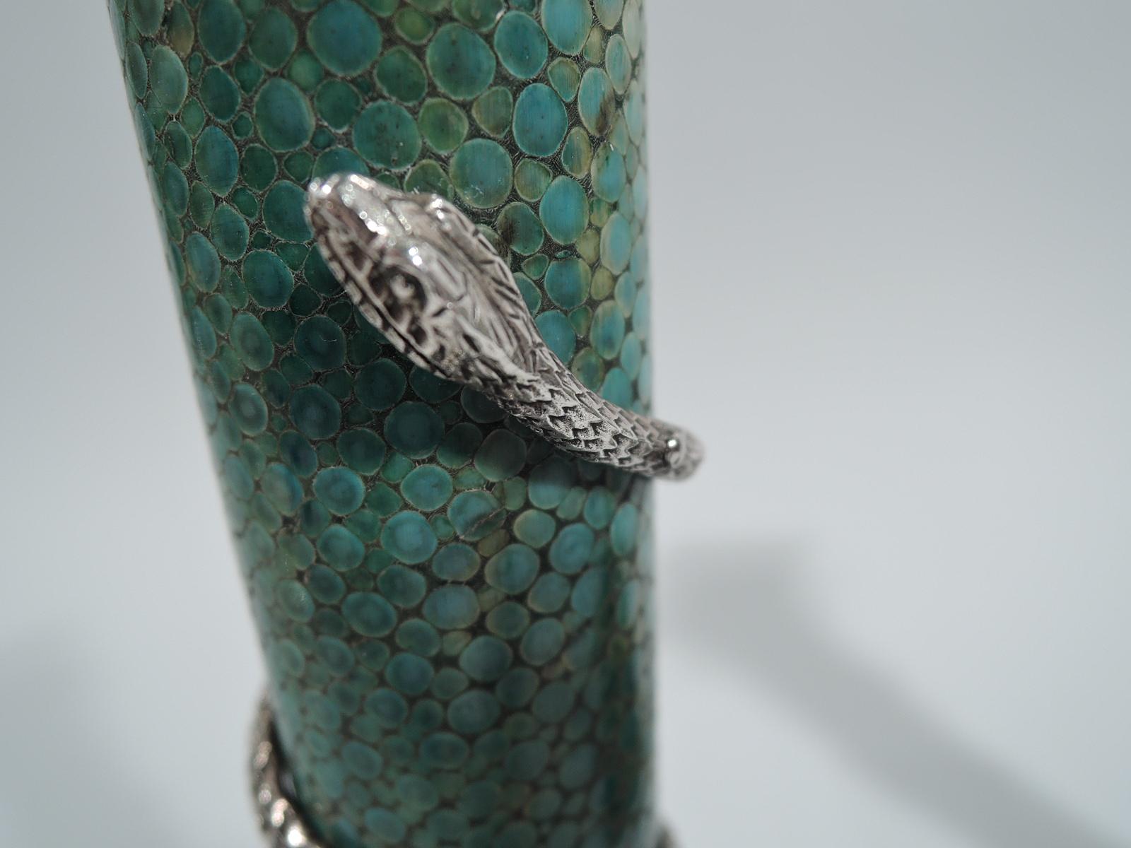 Pair of Antique European Shagreen and Silver Candlesticks 4