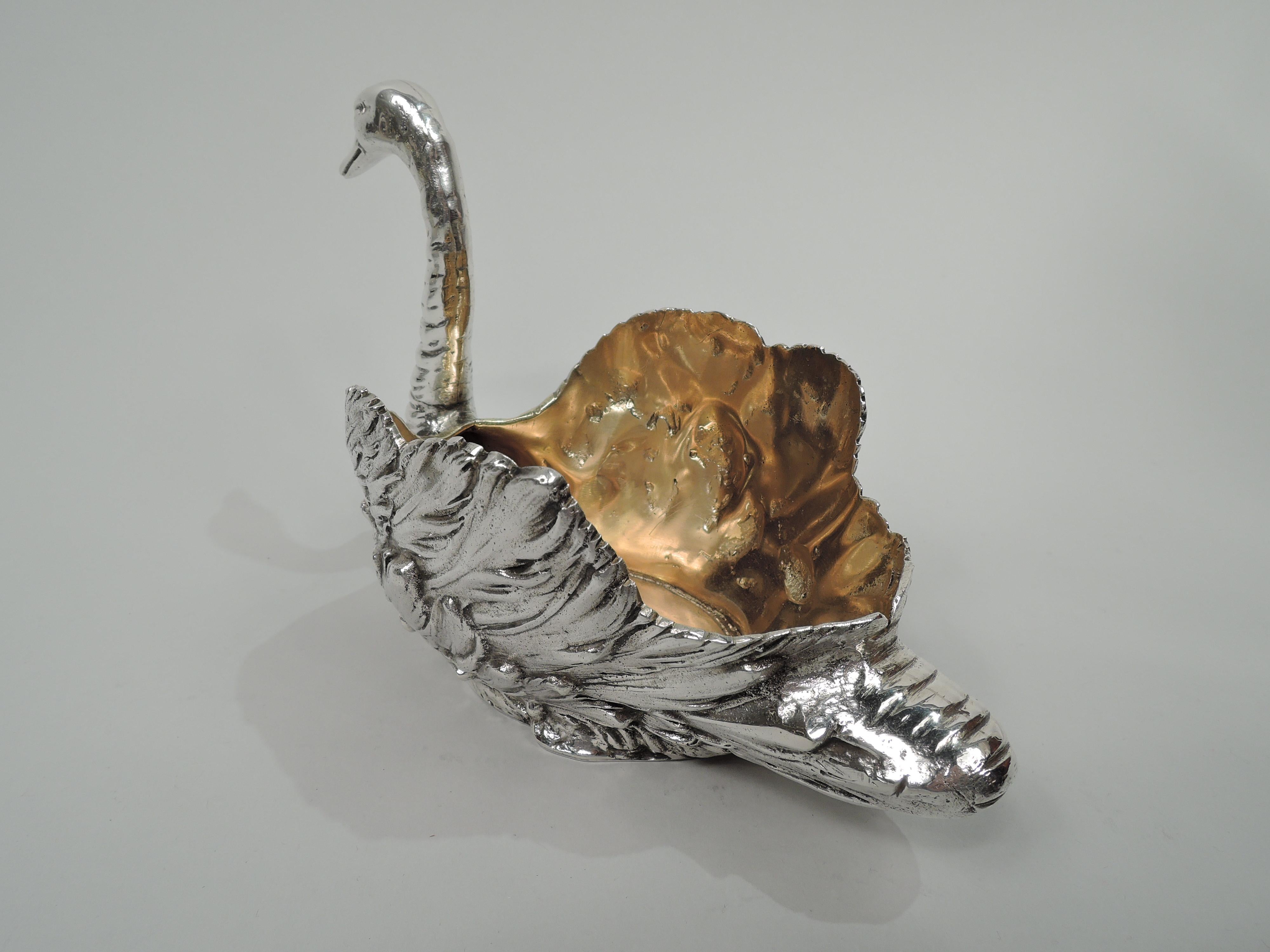 Edwardian Pair of Antique European Silver Figural Swan Bird Bowls
