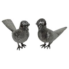 Pair of Antique European Sterling Silver Game Bird Spice Boxes