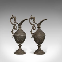 Pair of, Antique Ewers, Classical Taste, French, Bronze Spelter, Jug, Pitcher