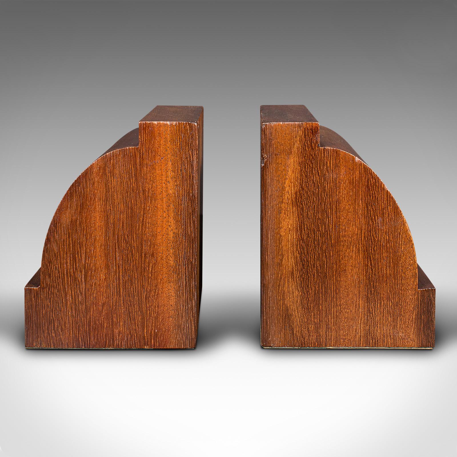 This is a pair of executive desk bookends. An English, solid mahogany and leather dressed book rest, dating to the Edwardian period, circa 1910.

Distinctive form and of appealing weight, ideal for the desktop or reading nook
Displaying a desirable