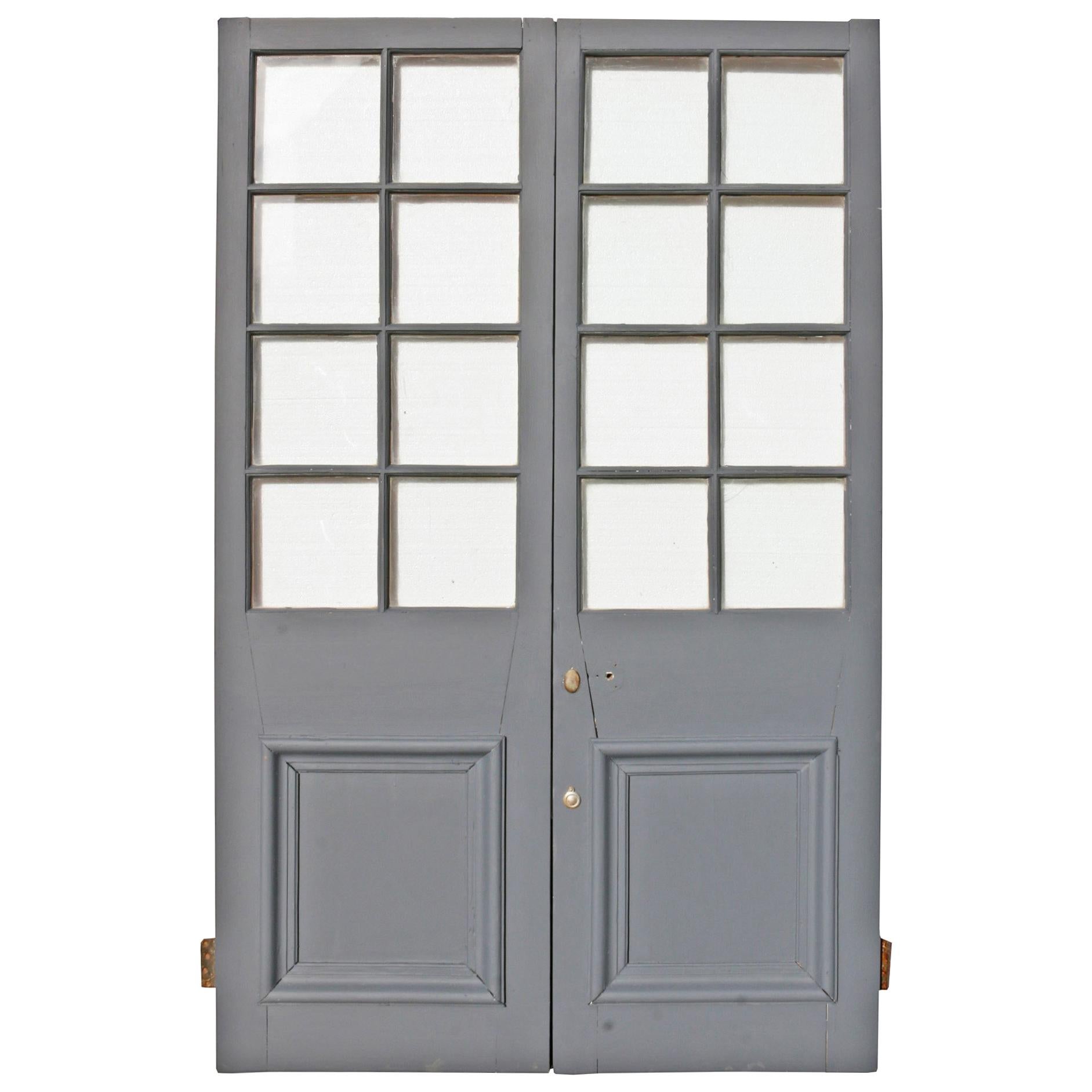 Pair of Antique Exterior Glazed Pine Doors
