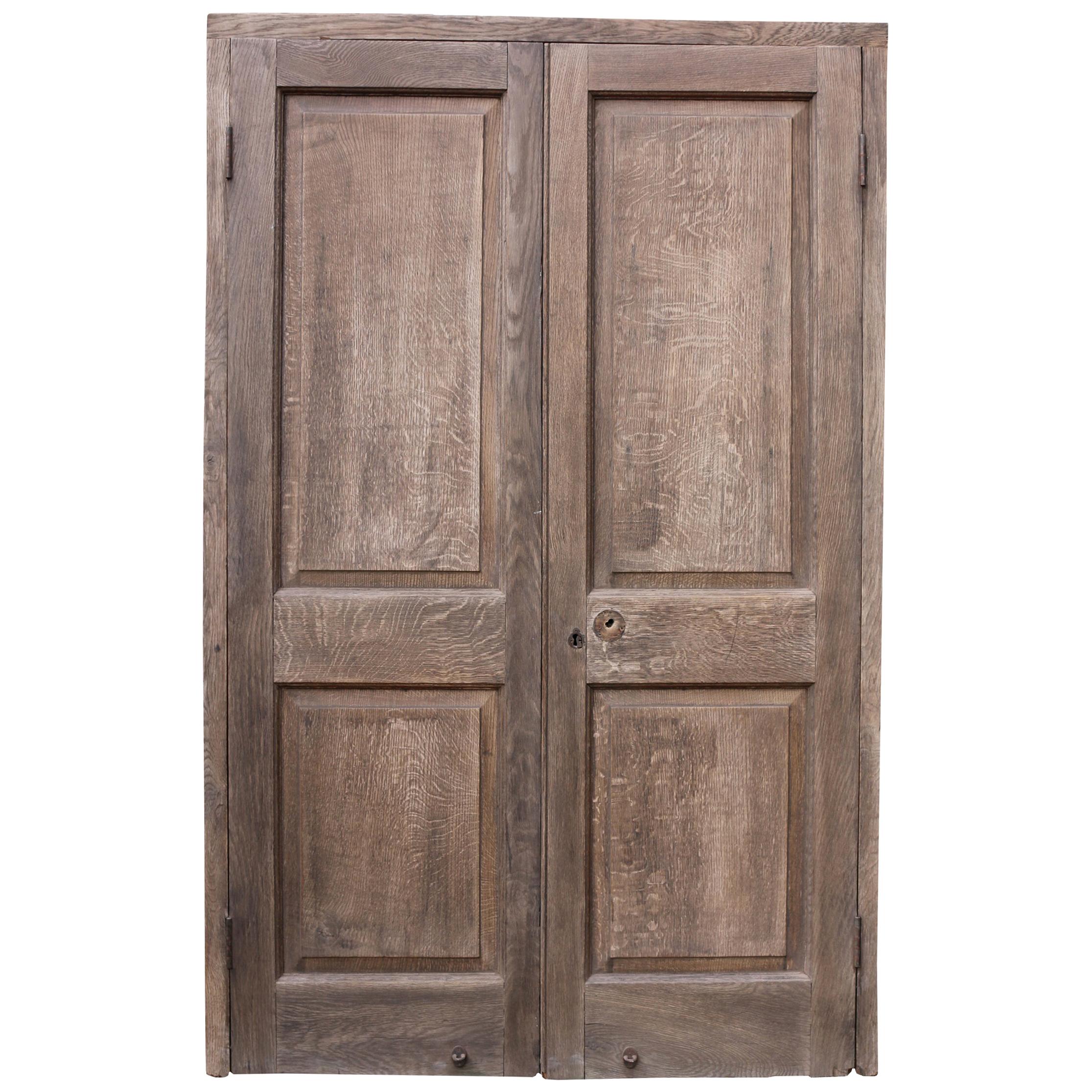 Pair of Antique Exterior Oak Double Doors with Frame