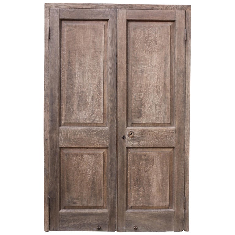 Pair Of Antique Exterior Oak Double Doors With Frame At 1stdibs