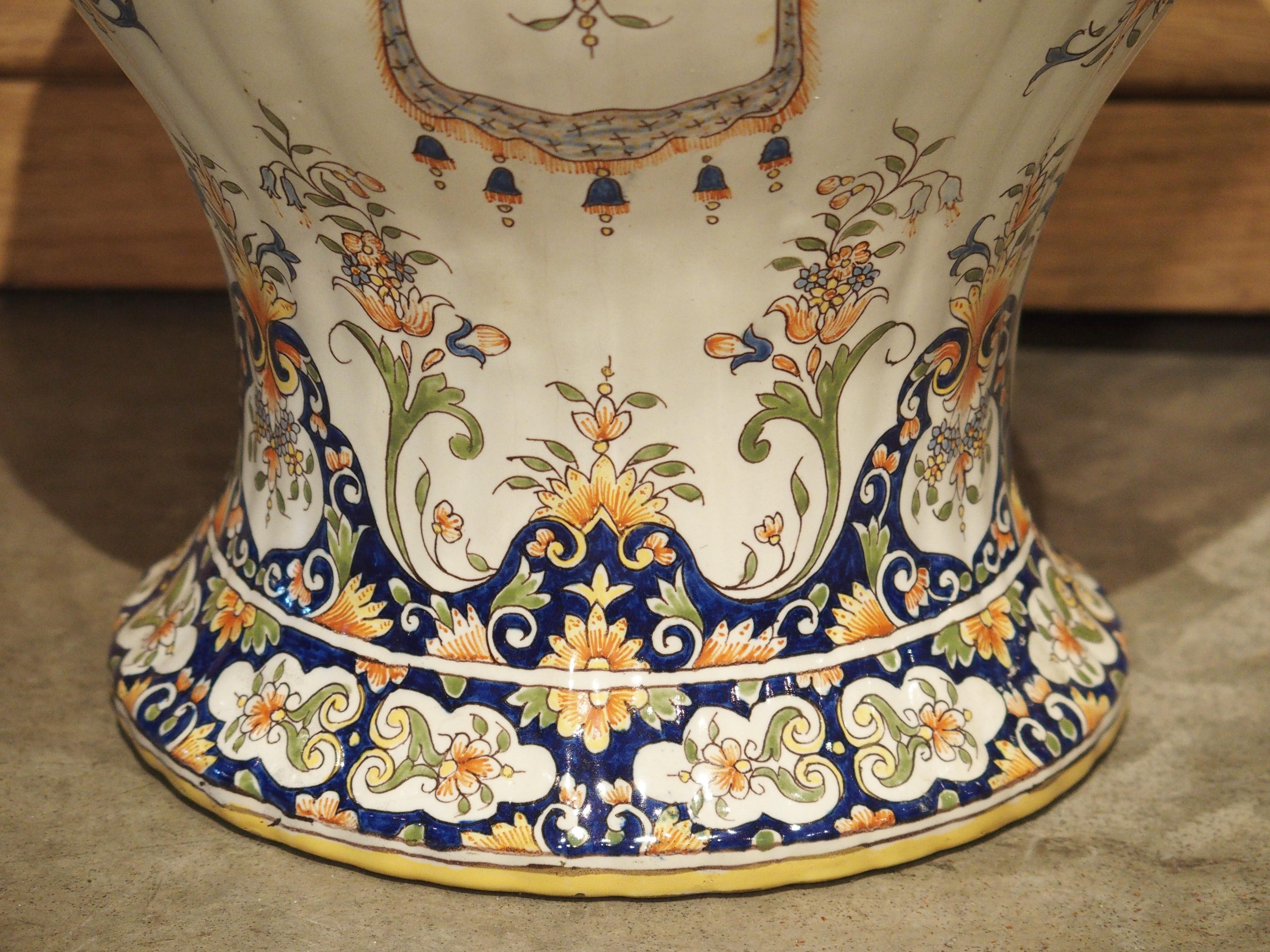 Pair of Antique Faience Lidded Urns from Desvres, France, Circa 1880 In Good Condition In Dallas, TX