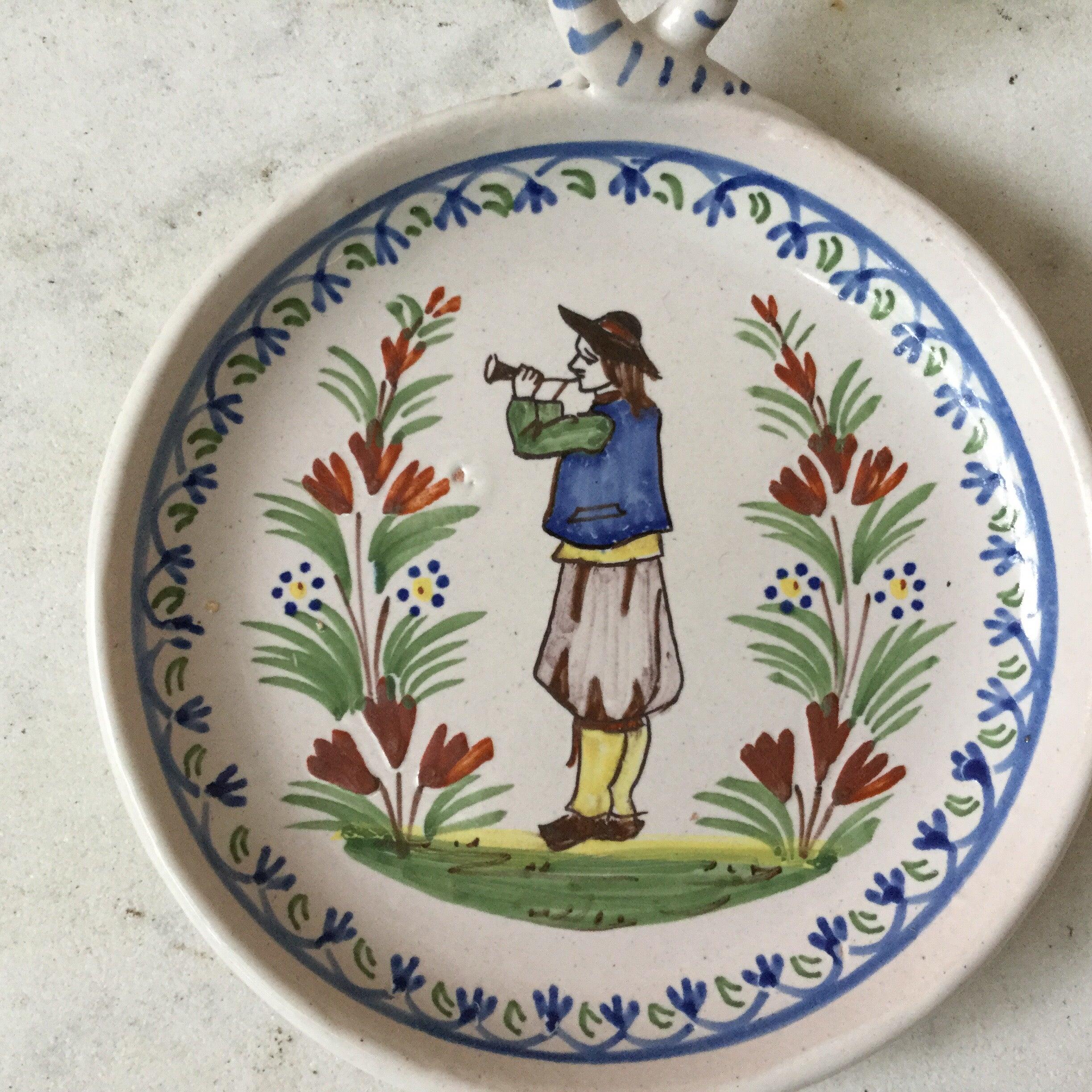 French Pair of Antique Faience Medallions Quimper, circa 1900 For Sale