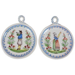 Pair of Antique Faience Medallions Quimper, circa 1900