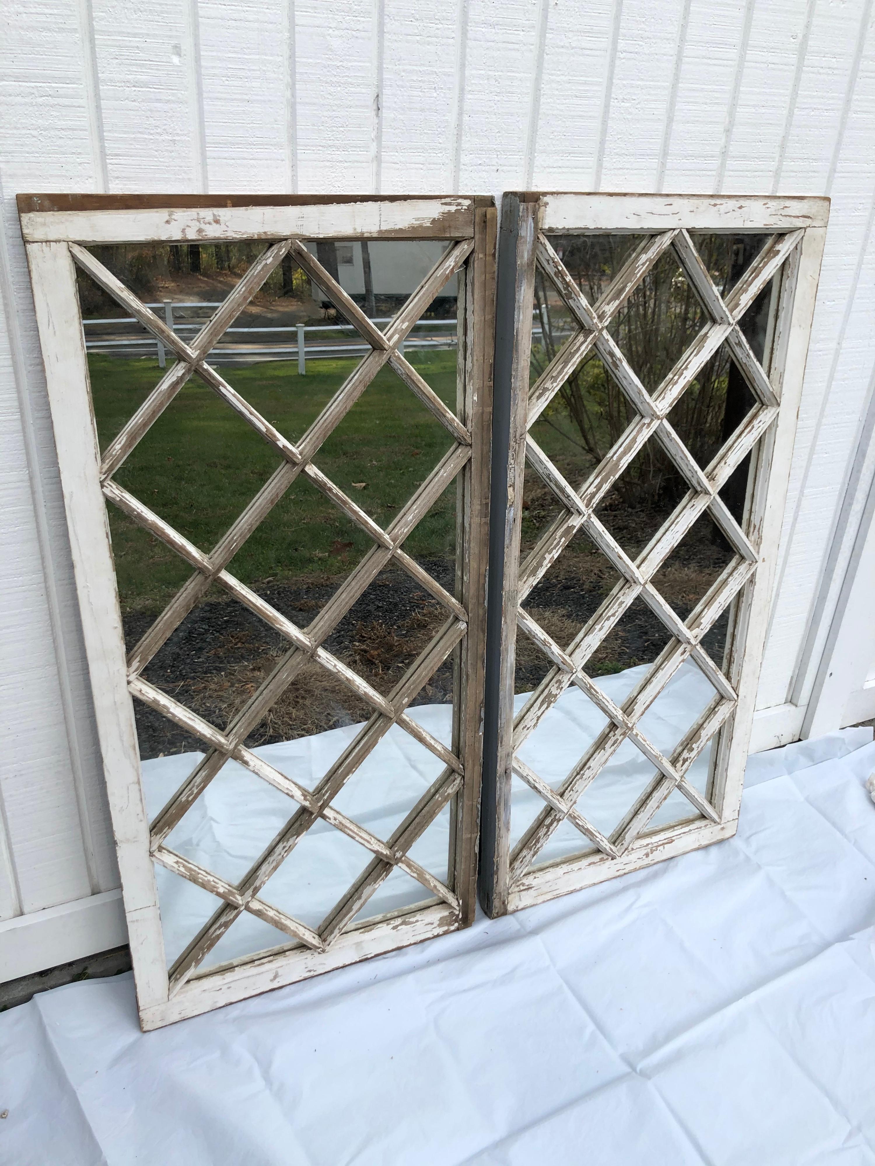 Pair of Antique Farm House Shabby Chic Mirrored Windows 2