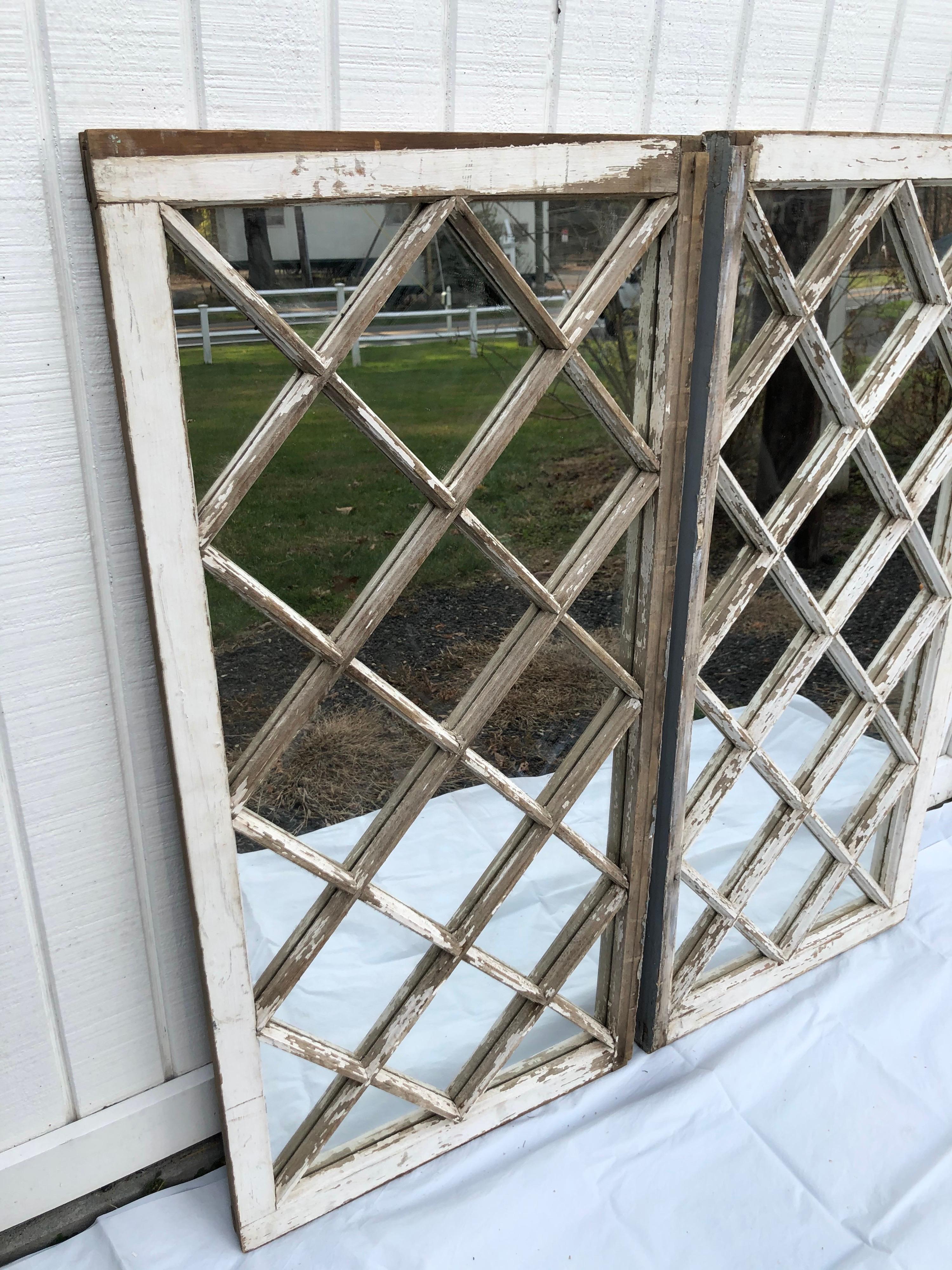 Pair of Antique Farm House Shabby Chic Mirrored Windows 3