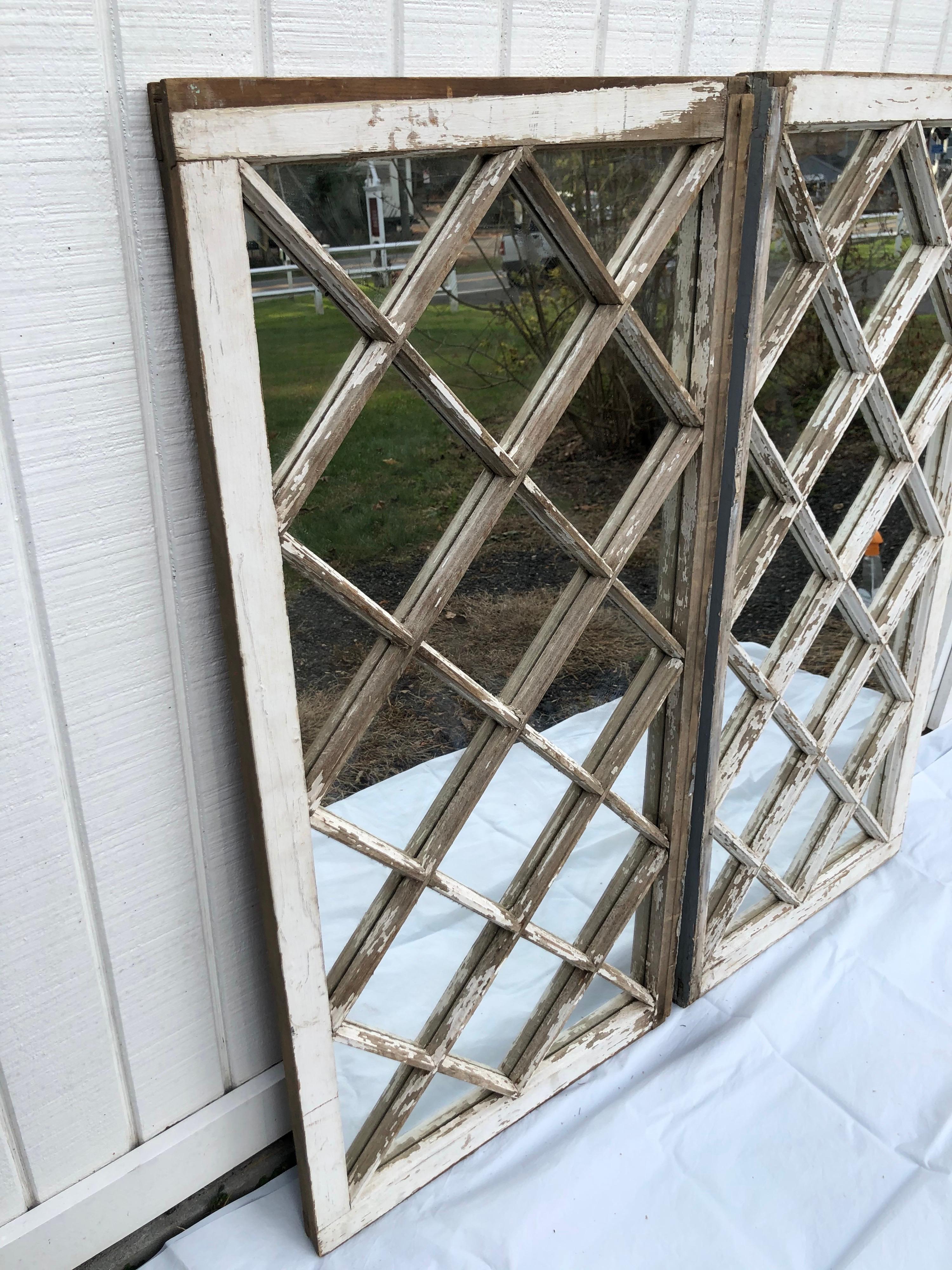 Pair of Antique Farm House Shabby Chic Mirrored Windows 4